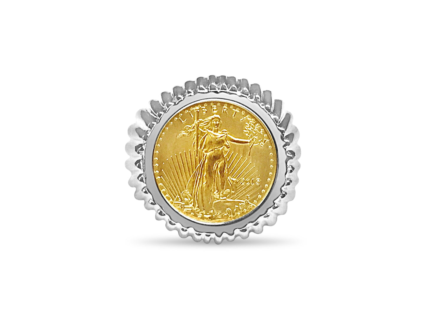 Handmade Solid Gold Fancy Coin Ring , 1/10oz Coin ,