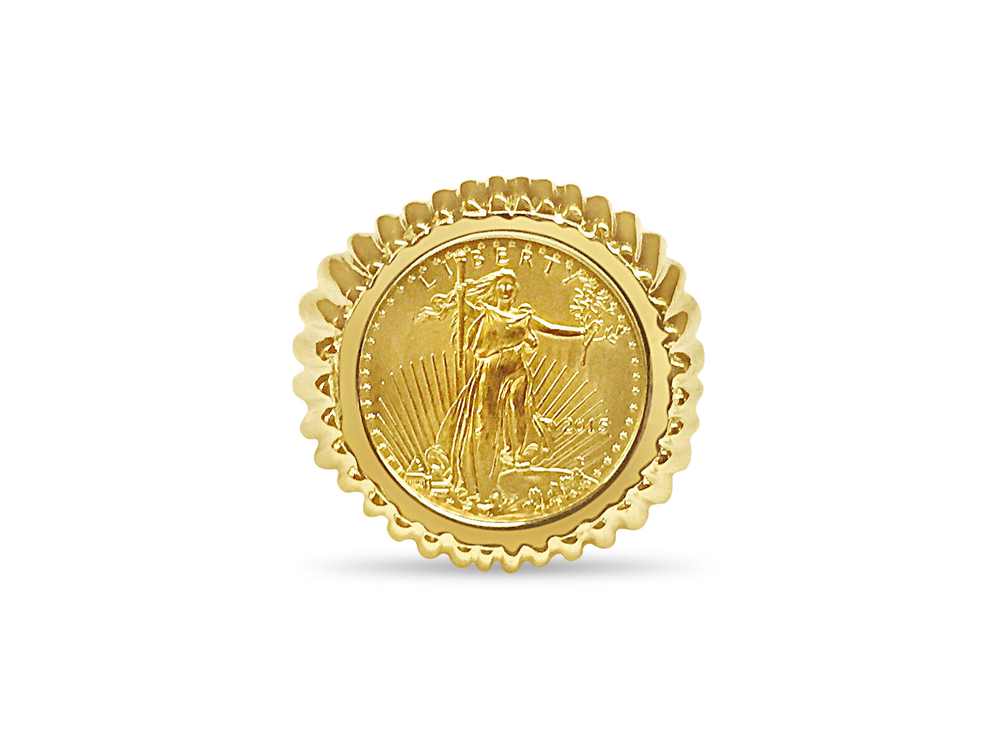 Handmade Solid Gold Fancy Coin Ring , 1/10oz Coin ,