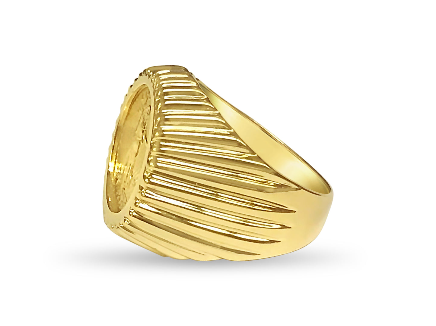 Handmade Solid Gold Fancy Coin Ring , 1/10oz Coin ,
