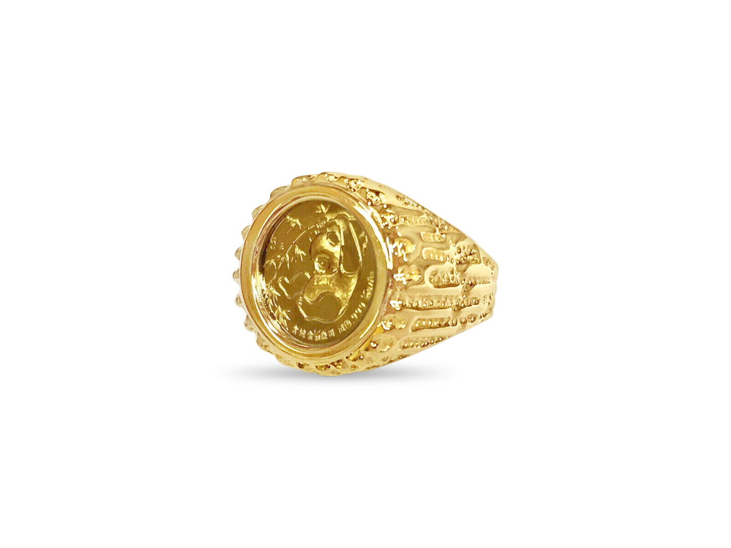 Handmade Solid Gold Fancy Coin Ring , Chinese Panda Bear Coin ,