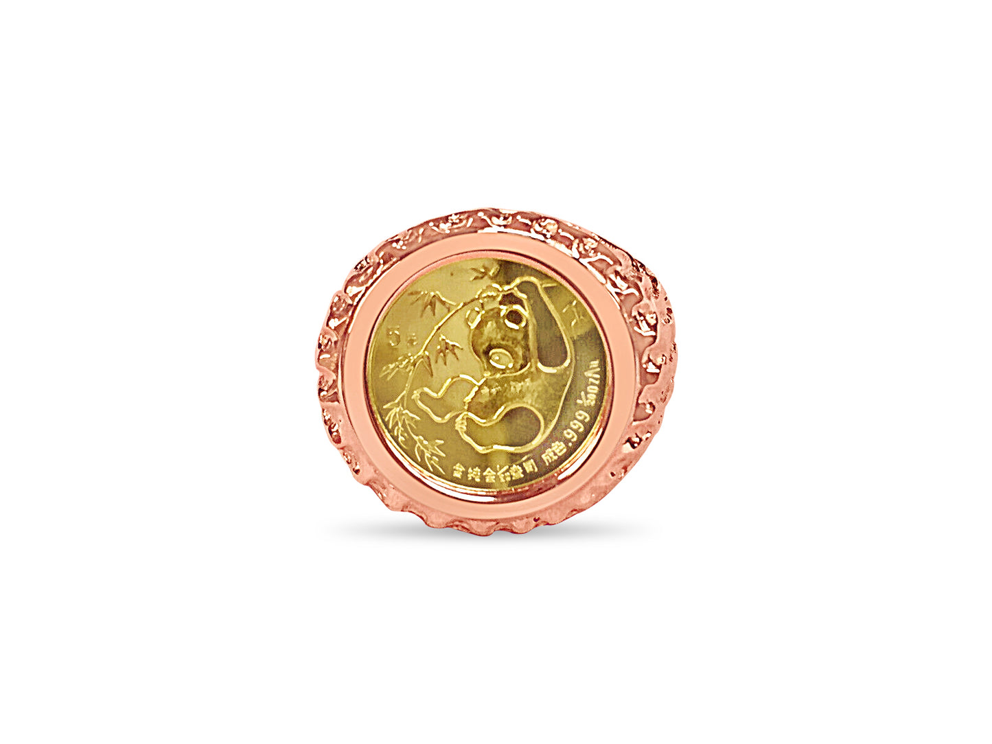 Handmade Solid Gold Fancy Coin Ring , Chinese Panda Bear Coin ,
