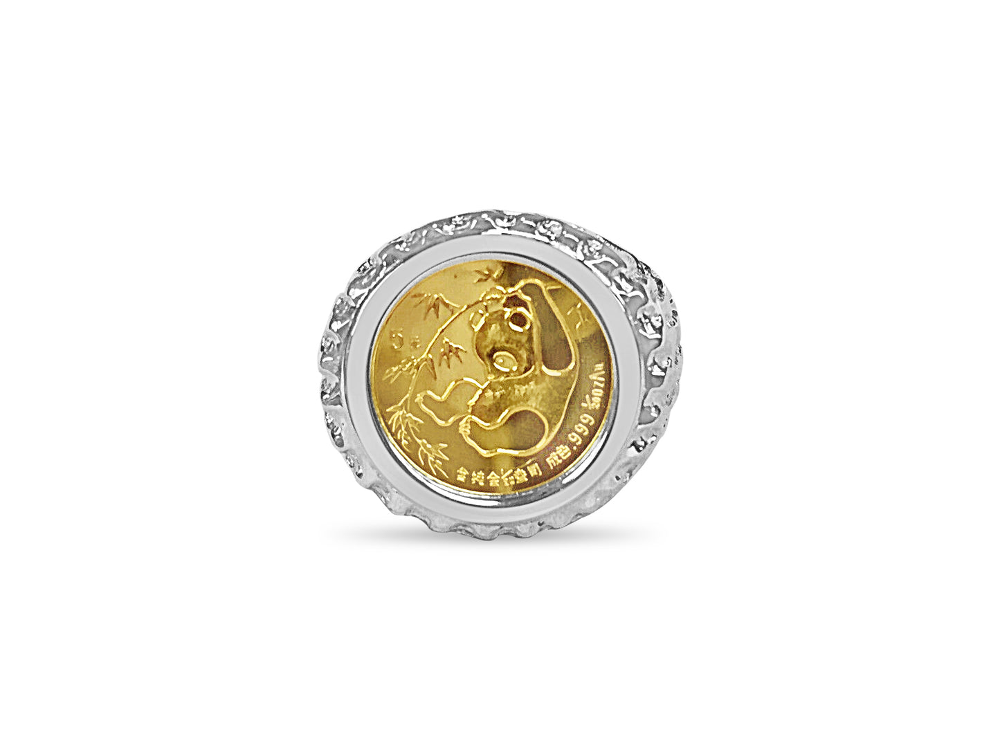 Handmade Solid Gold Fancy Coin Ring , Chinese Panda Bear Coin ,