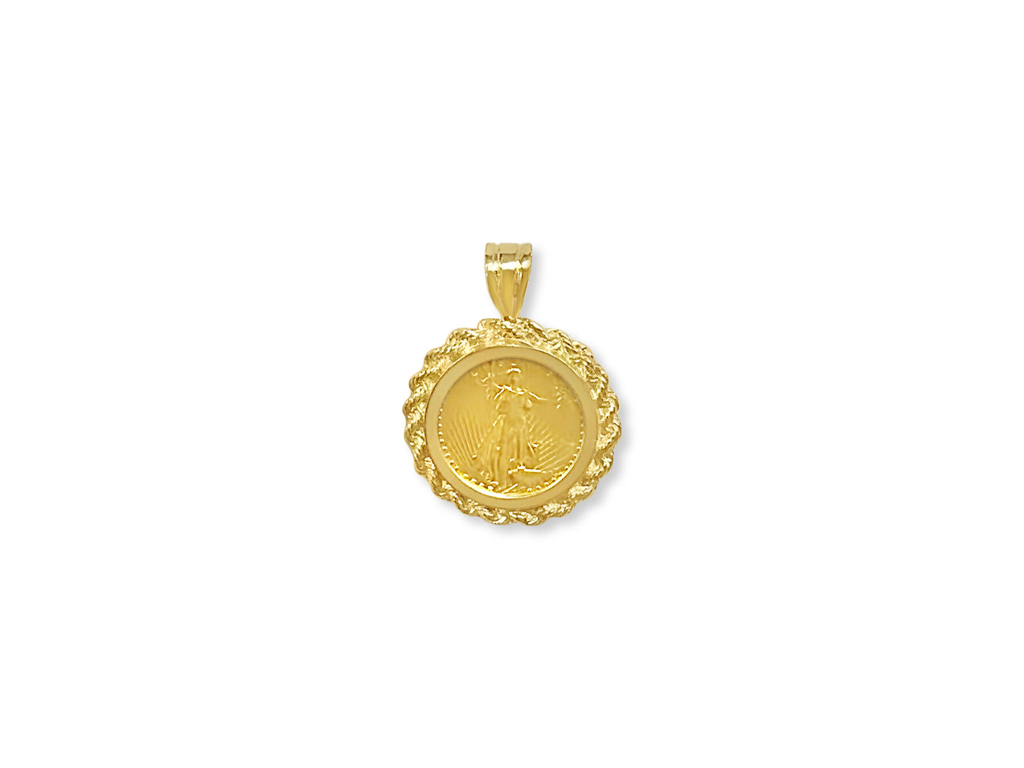 Handmade Solid Gold Rope Frame Coin Pendant , 1/10oz Coin ,