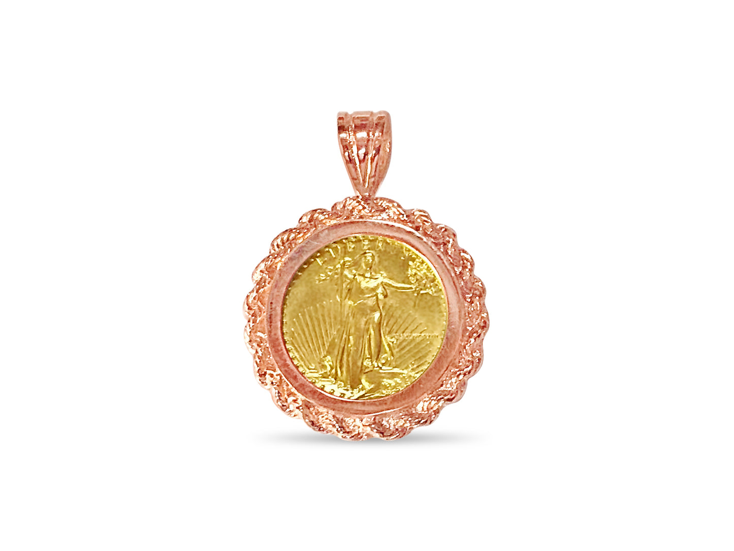 Handmade Solid Gold Rope Frame Coin Pendant , 1/10oz Coin ,