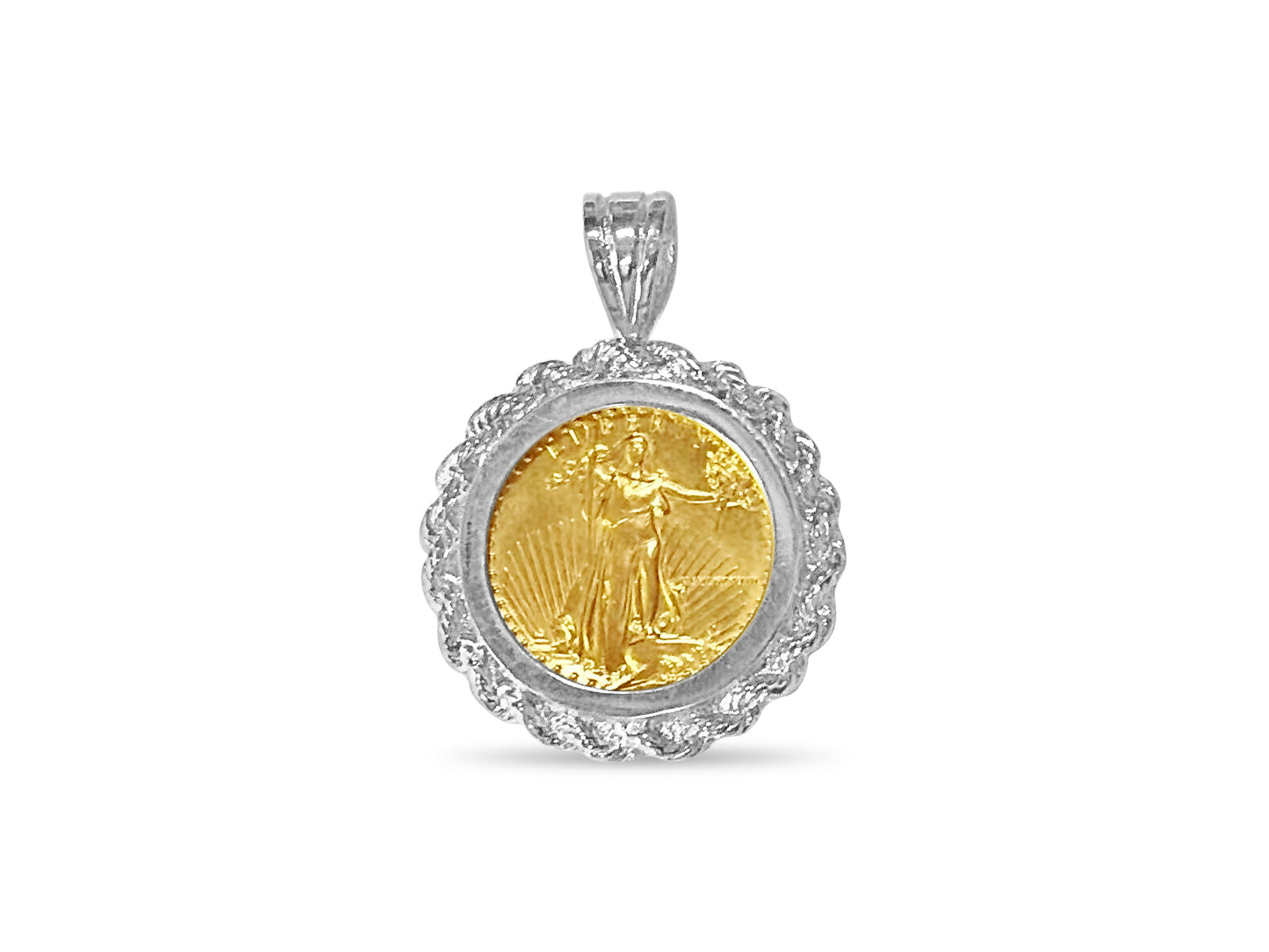 Handmade Solid Gold Rope Frame Coin Pendant , 1/10oz Coin ,