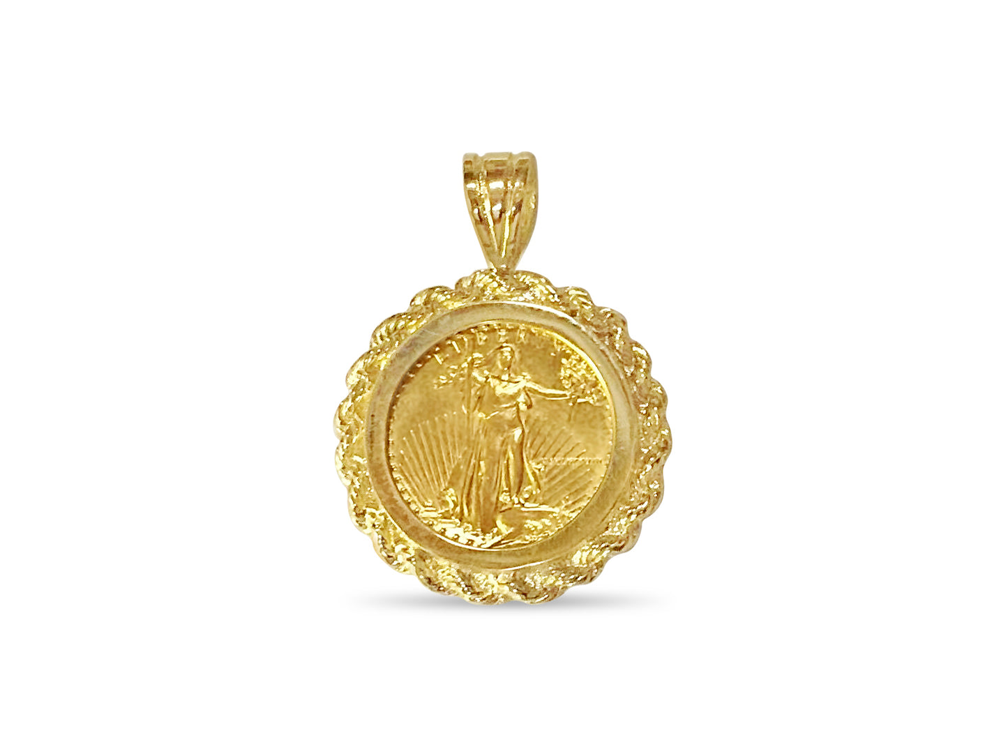 Handmade Solid Gold Rope Frame Coin Pendant , 1/10oz Coin ,