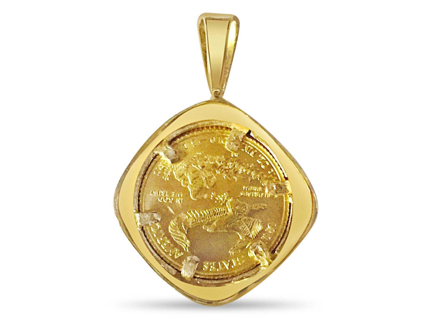 Handmade Solid Gold Fancy Coin Pendant , 1/10oz Coin ,