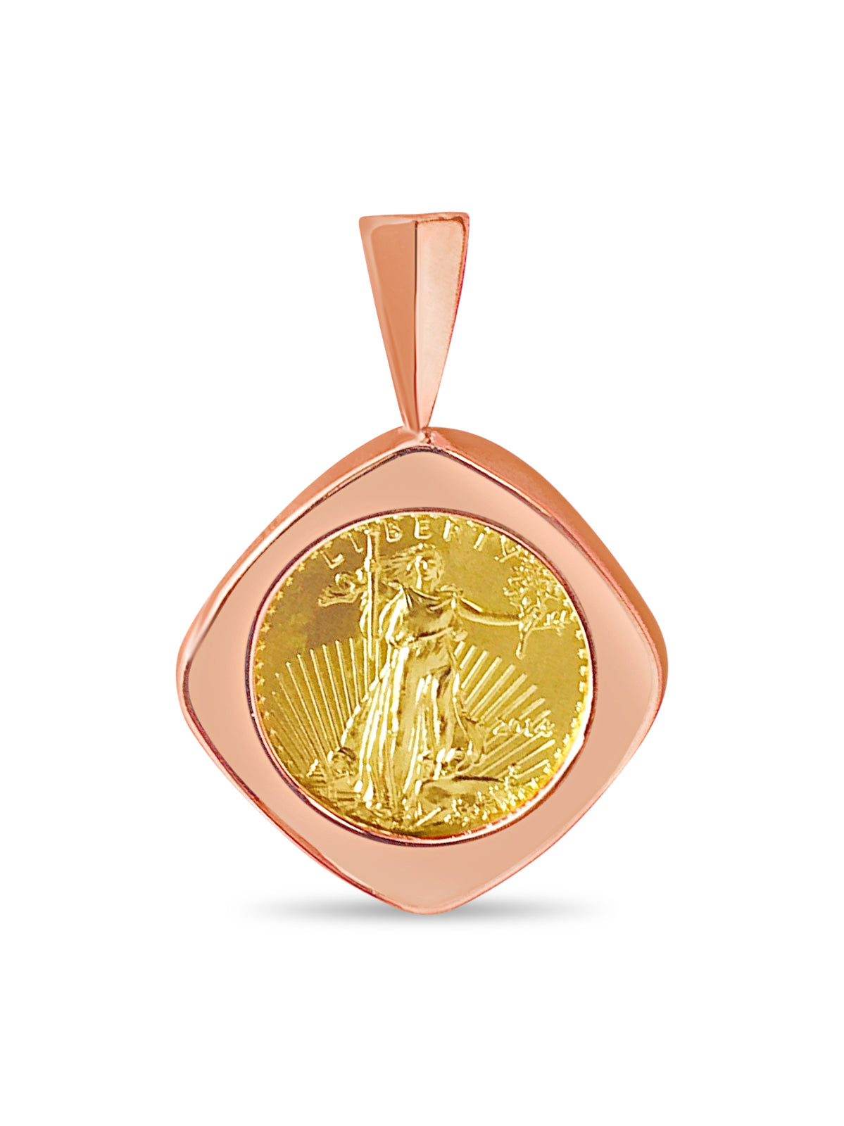 Handmade Solid Gold Fancy Coin Pendant , 1/10oz Coin ,