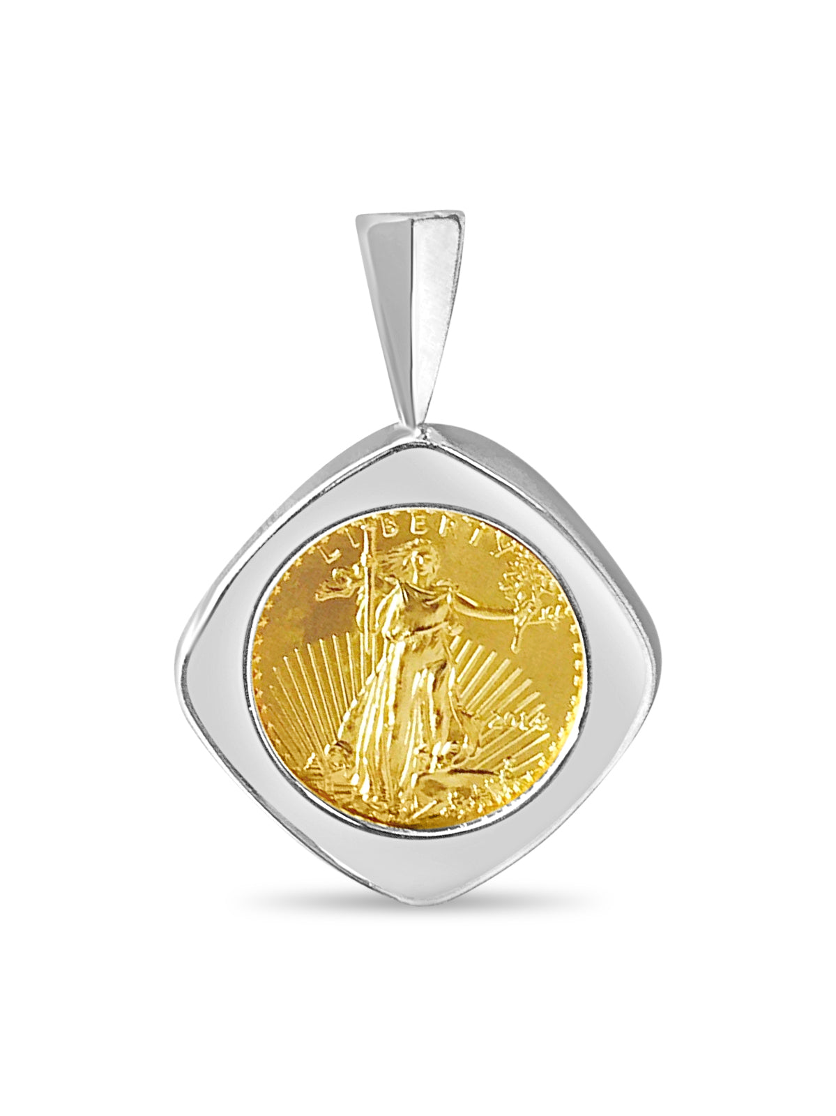 Handmade Solid Gold Fancy Coin Pendant , 1/10oz Coin ,