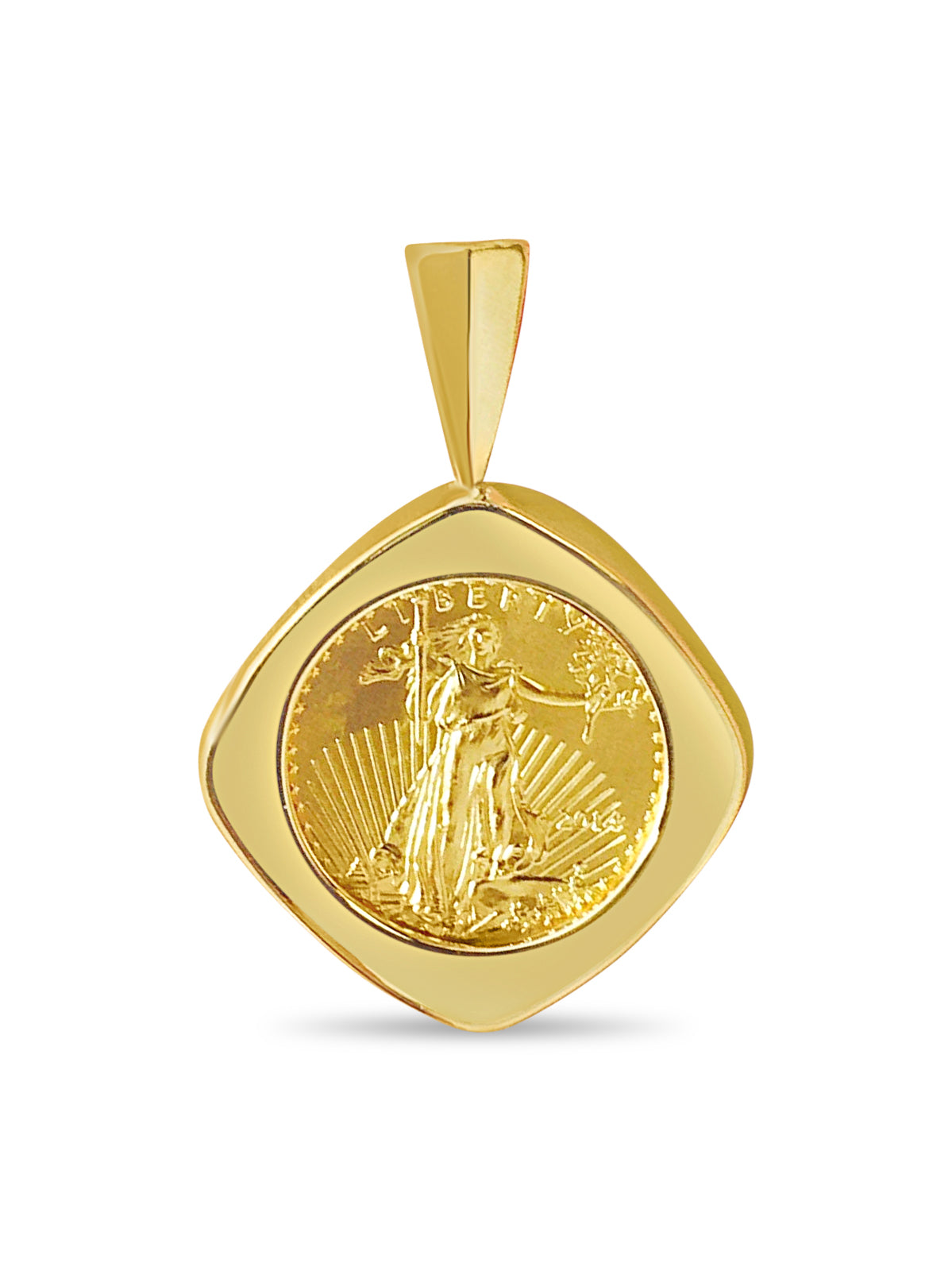 Handmade Solid Gold Fancy Coin Pendant , 1/10oz Coin ,