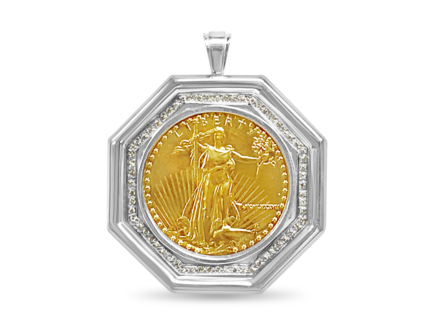Handmade Solid Gold Fancy Coin Pendant , 1oz Coin ,