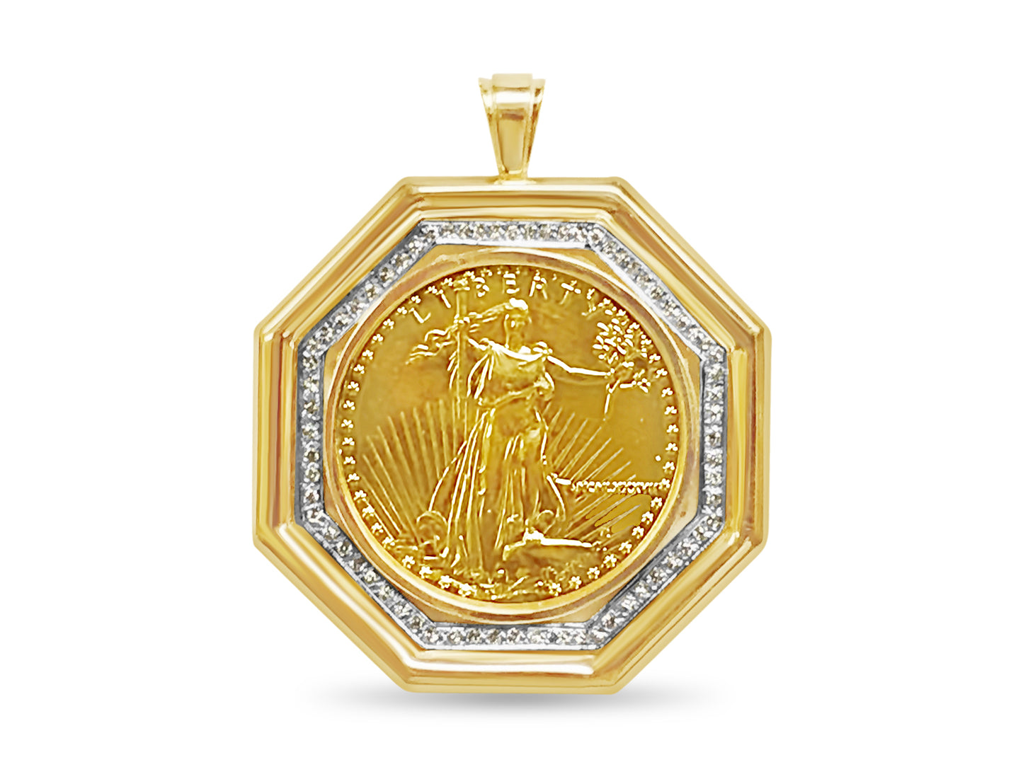 Handmade Solid Gold Fancy Coin Pendant , 1oz Coin ,
