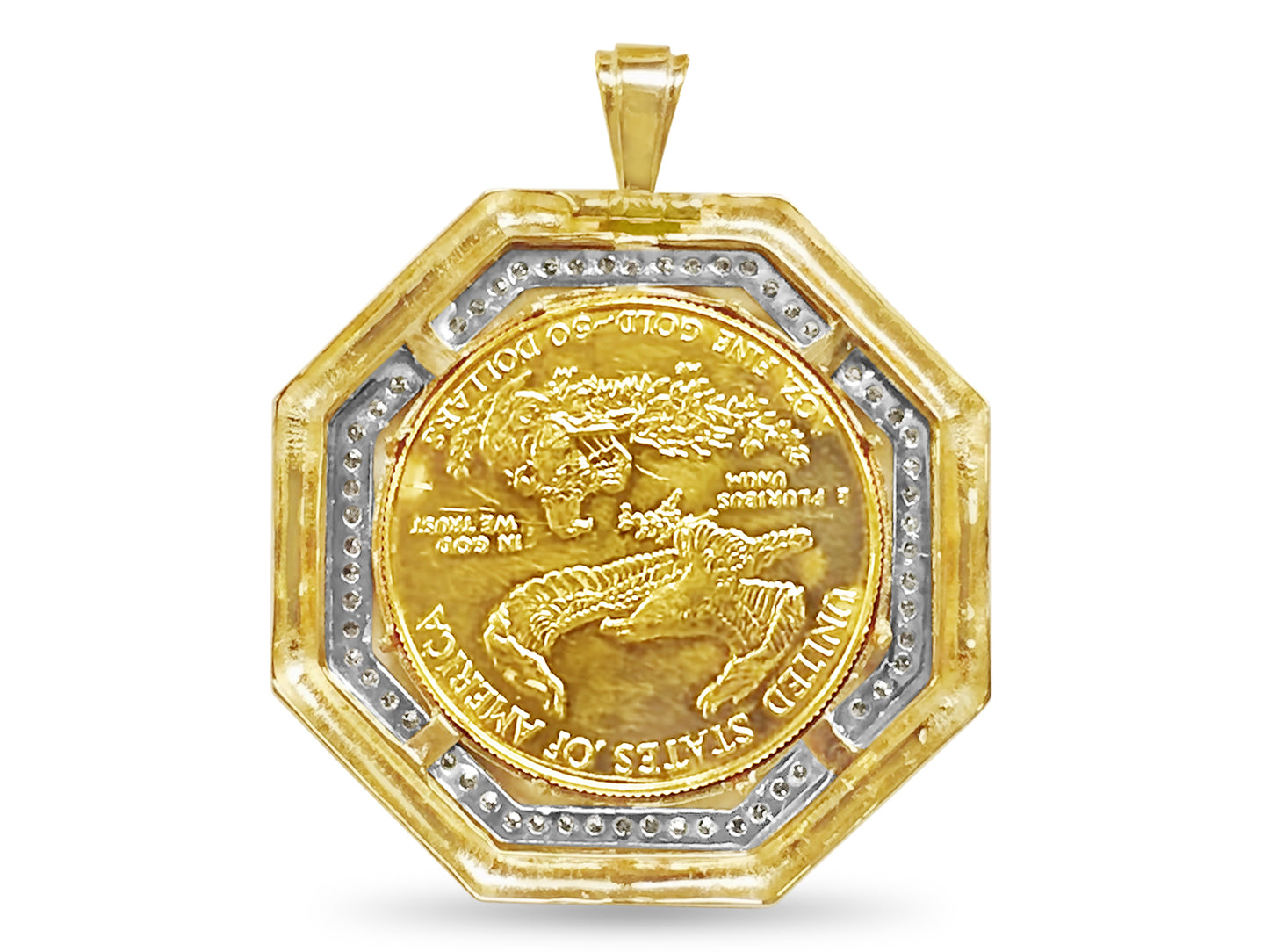 Handmade Solid Gold Fancy Coin Pendant , 1oz Coin ,
