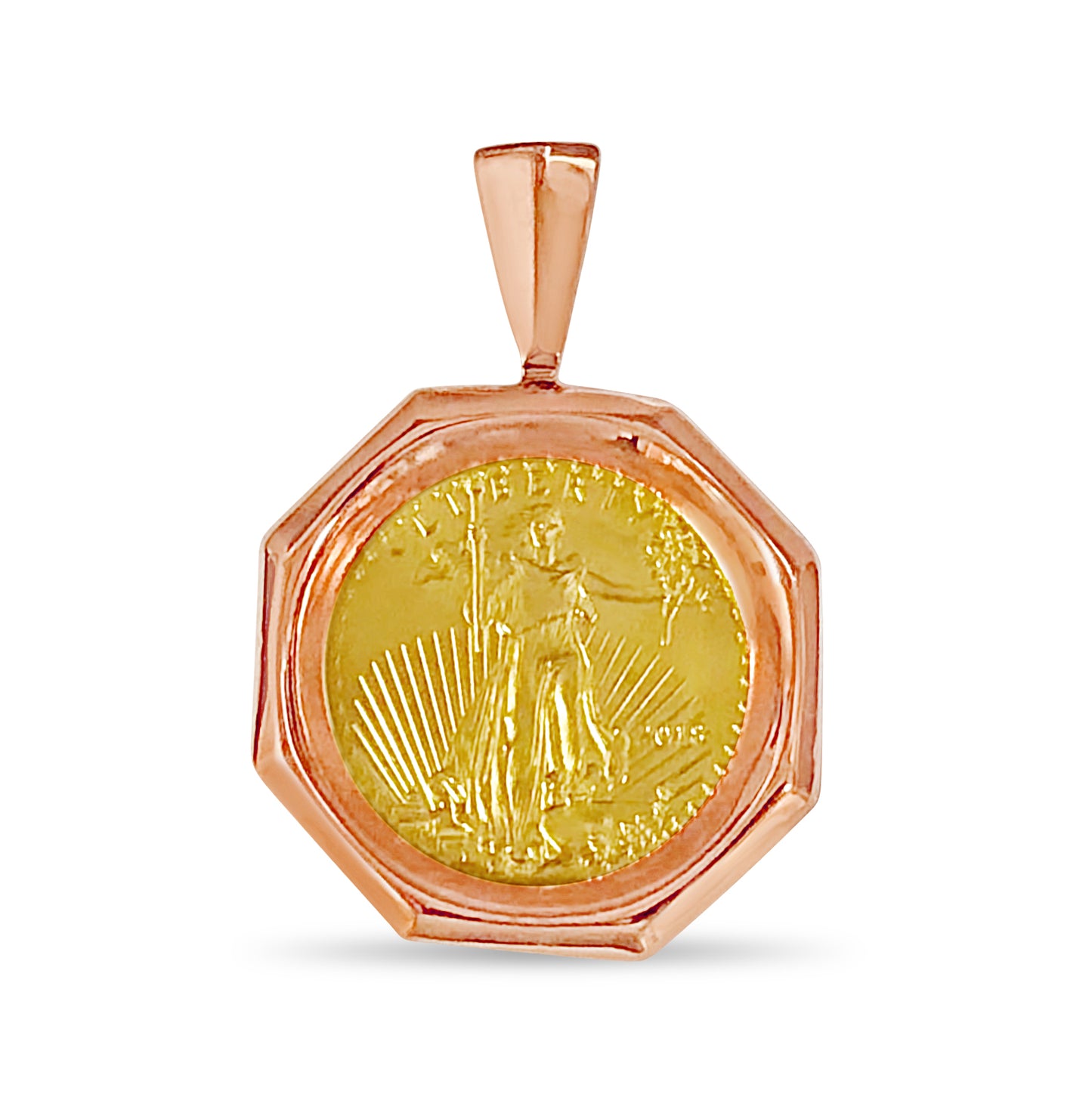 Handmade Solid Gold Fancy Coin Pendant , 1/4oz Coin ,