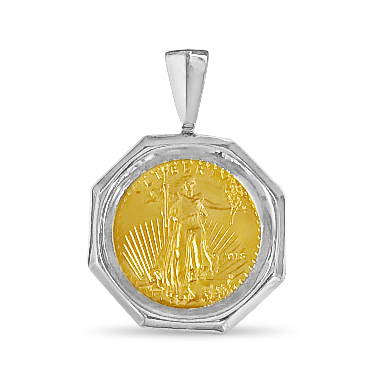 Handmade Solid Gold Fancy Coin Pendant , 1/4oz Coin ,