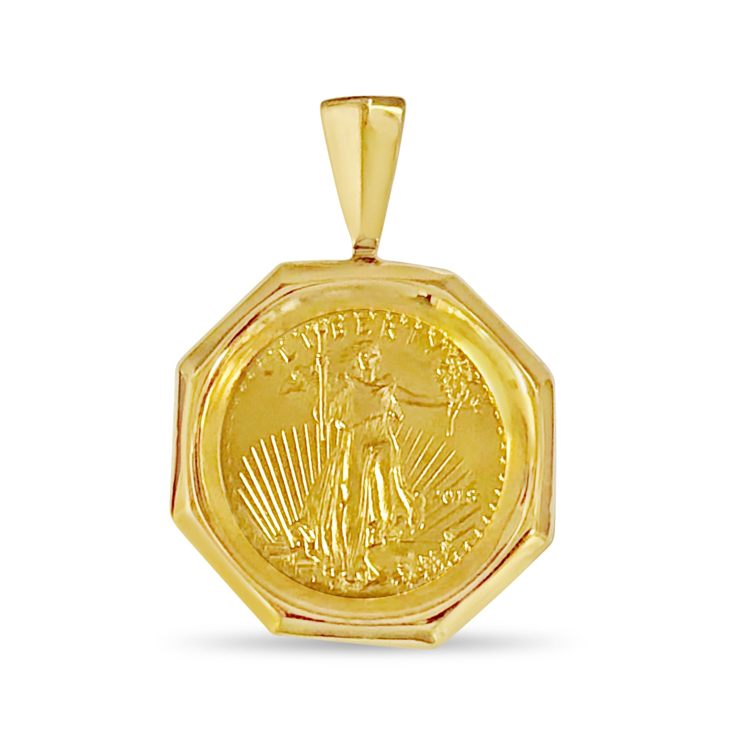 Handmade Solid Gold Fancy Coin Pendant , 1/4oz Coin ,