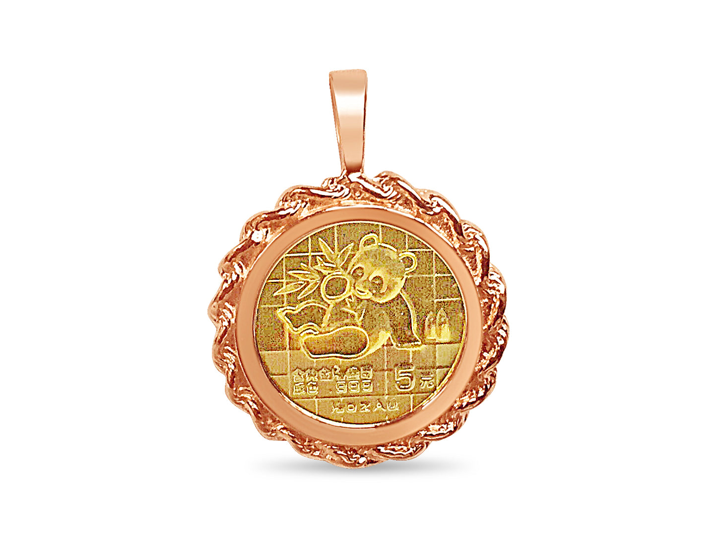 Handmade Solid Gold Fancy Coin Pendant , Chinese Panda Bear Coin ,