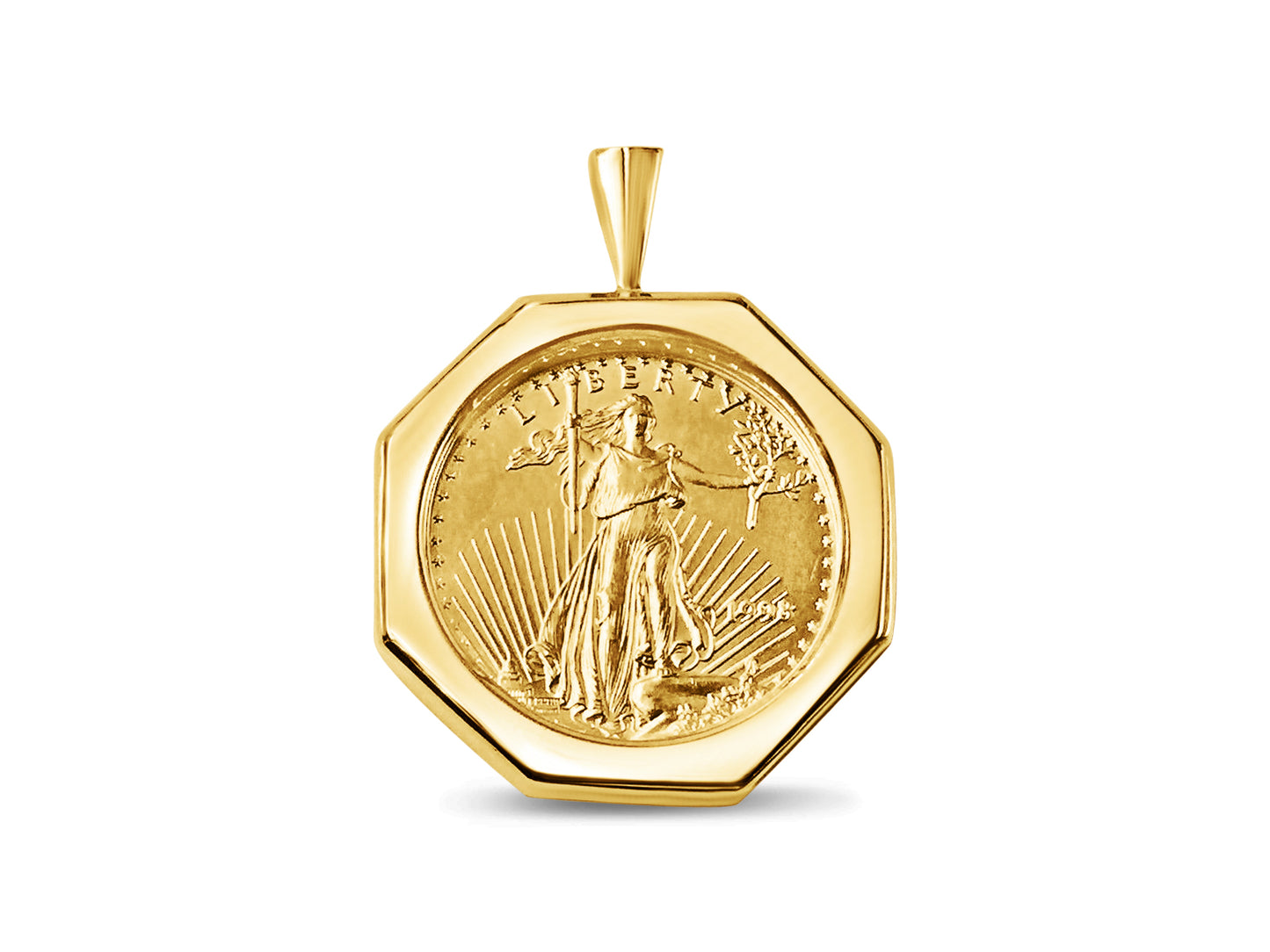 Handmade Solid Gold Fancy Coin Pendant , 1/2oz Coin ,