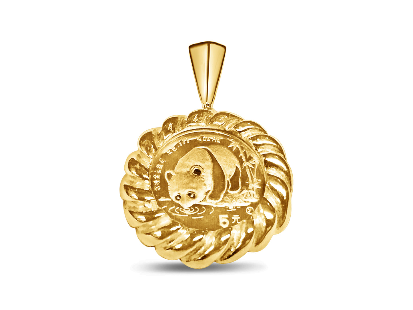 Handmade Solid Gold Fancy Coin Pendant , Chinese Panda Bear Coin ,