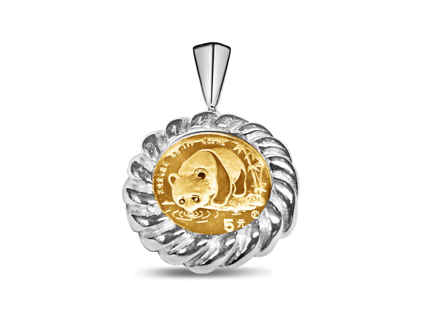 Handmade Solid Gold Fancy Coin Pendant , Chinese Panda Bear Coin ,