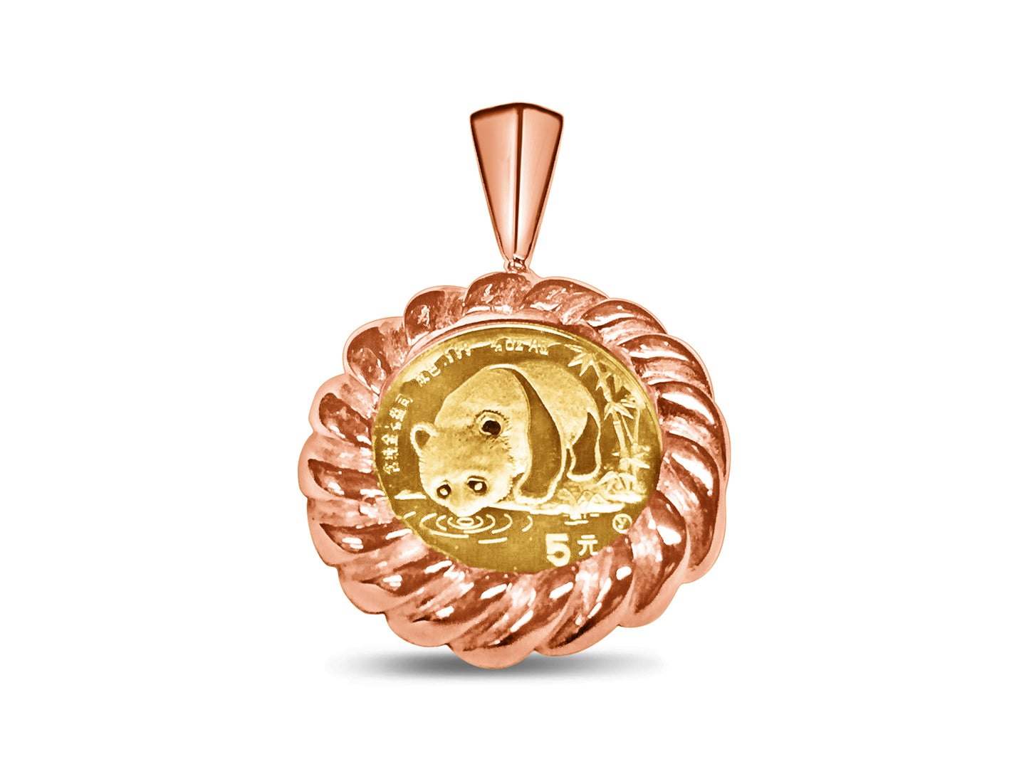 Handmade Solid Gold Fancy Coin Pendant , Chinese Panda Bear Coin ,