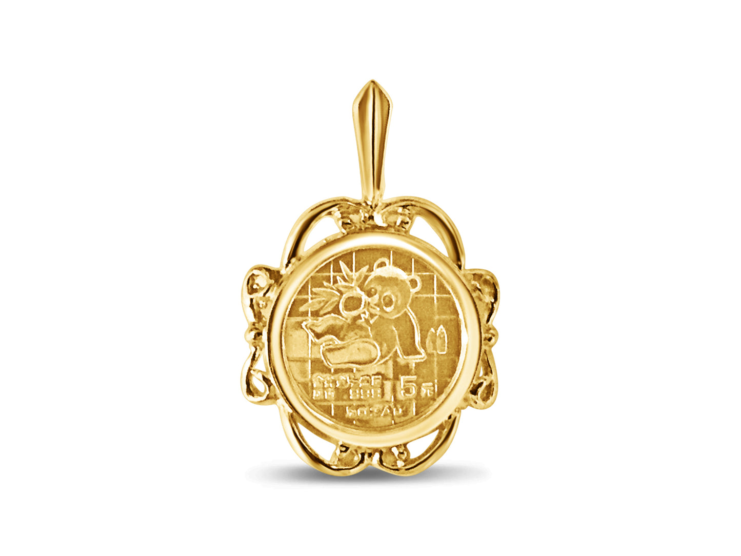 Handmade Solid Gold Fancy Coin Pendant , Chinese Panda Bear Coin ,