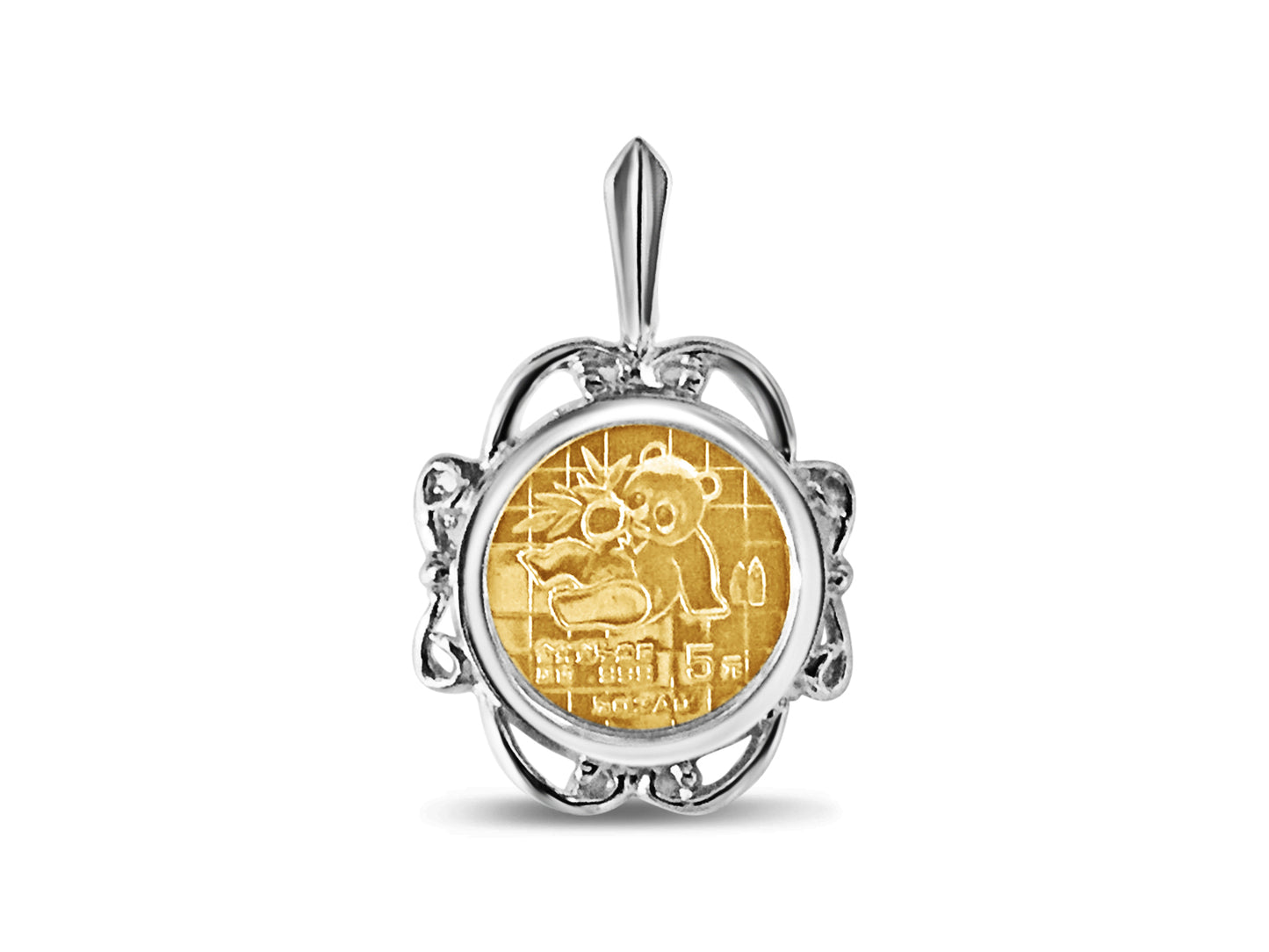 Handmade Solid Gold Fancy Coin Pendant , Chinese Panda Bear Coin ,