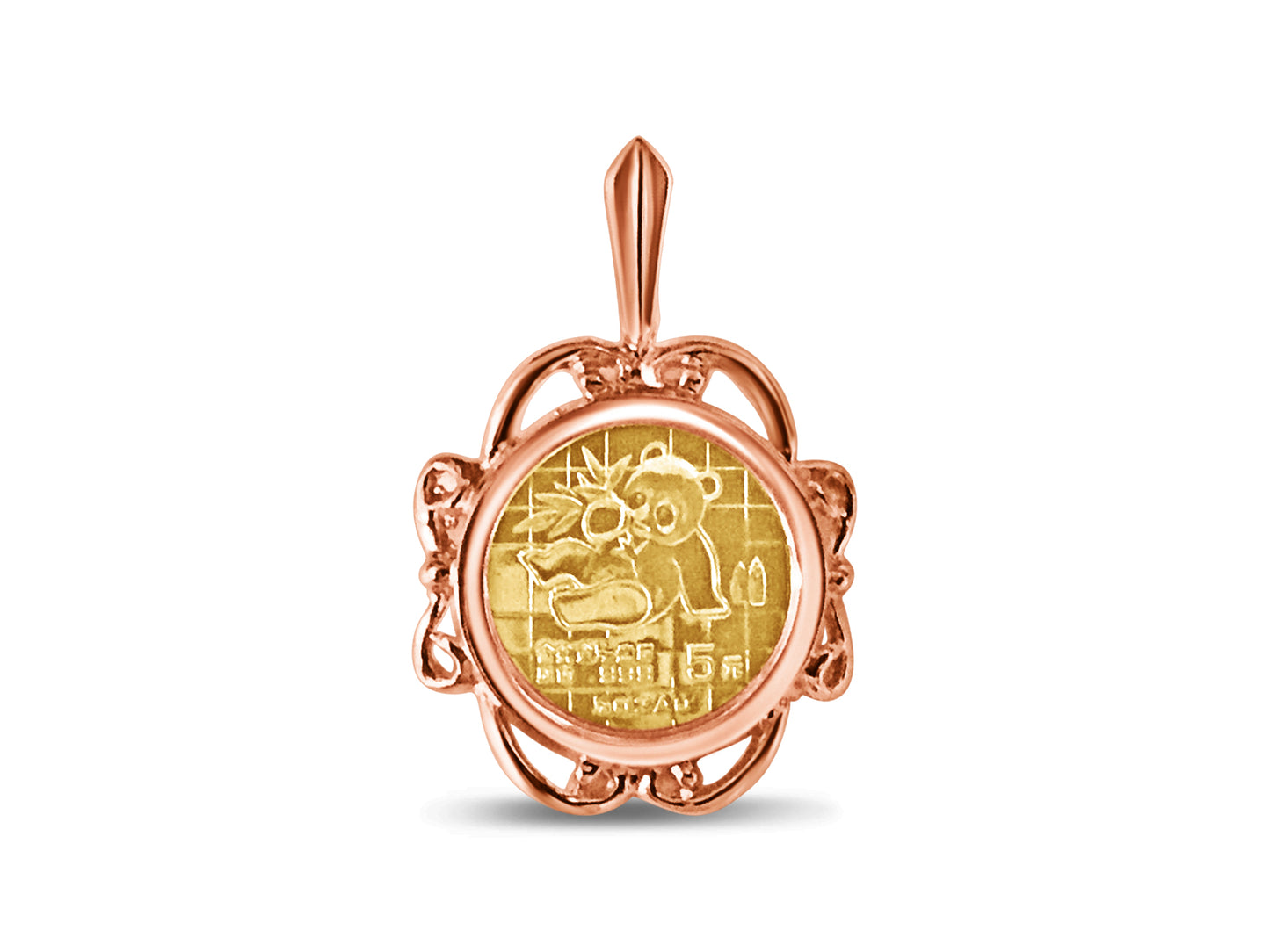 Handmade Solid Gold Fancy Coin Pendant , Chinese Panda Bear Coin ,