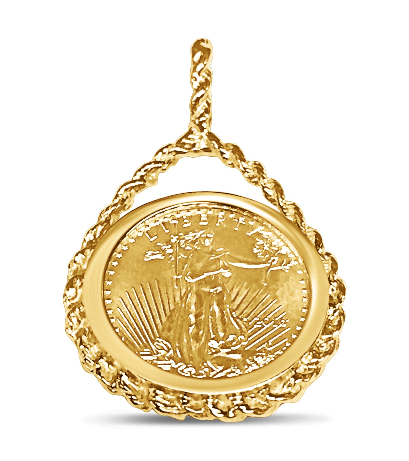 Handmade Solid Gold Rope Frame Coin Pendant , 1/10oz Coin ,
