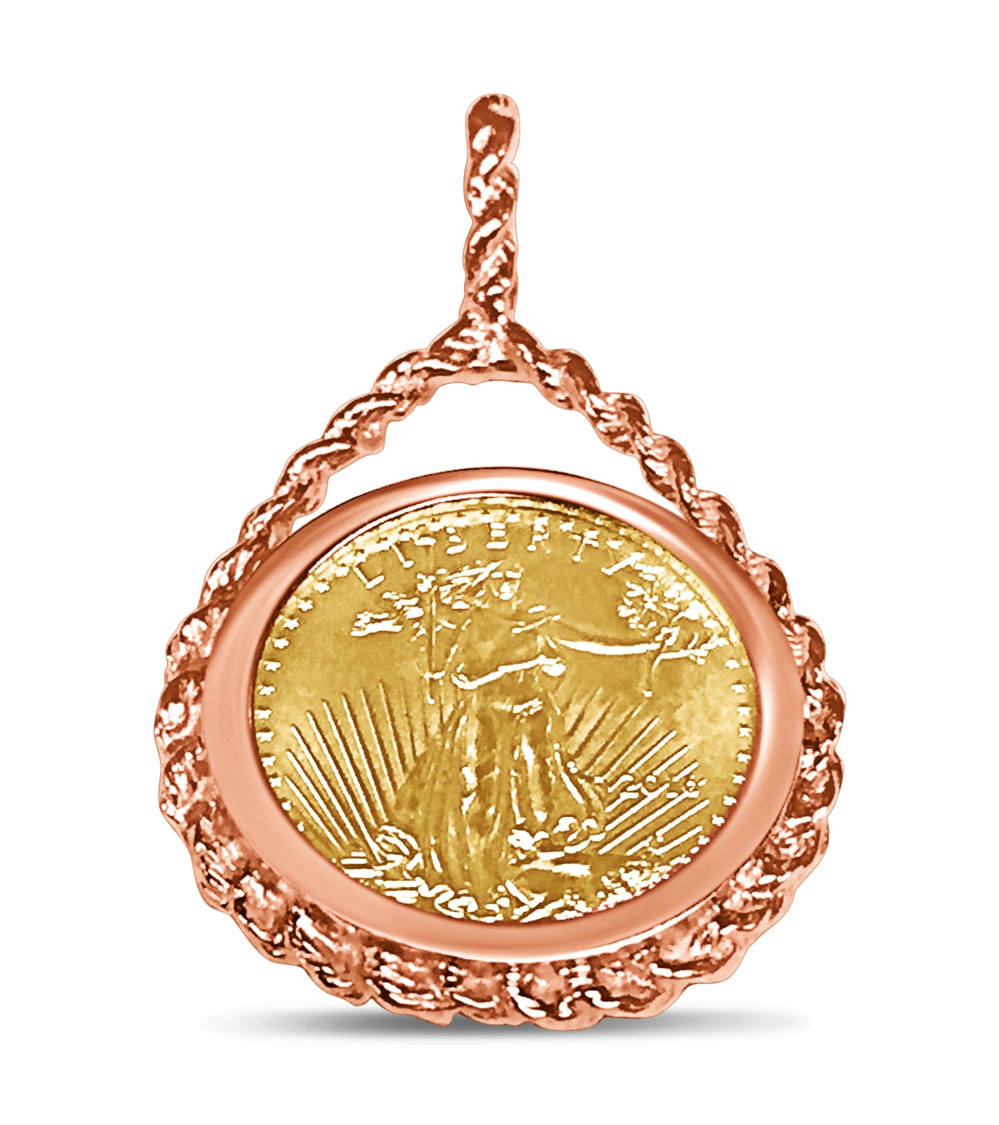 Handmade Solid Gold Rope Frame Coin Pendant , 1/10oz Coin ,