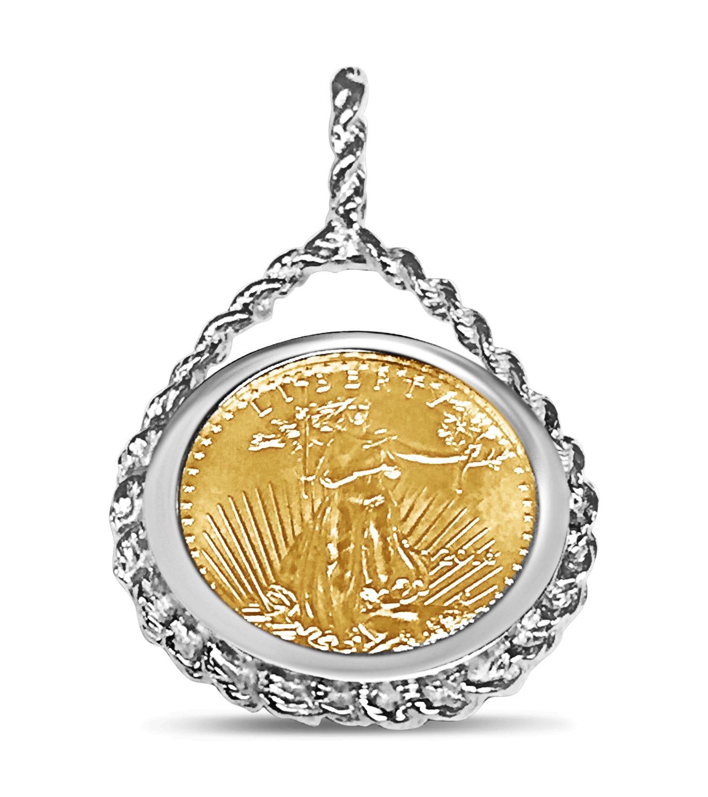 Handmade Solid Gold Rope Frame Coin Pendant , 1/10oz Coin ,