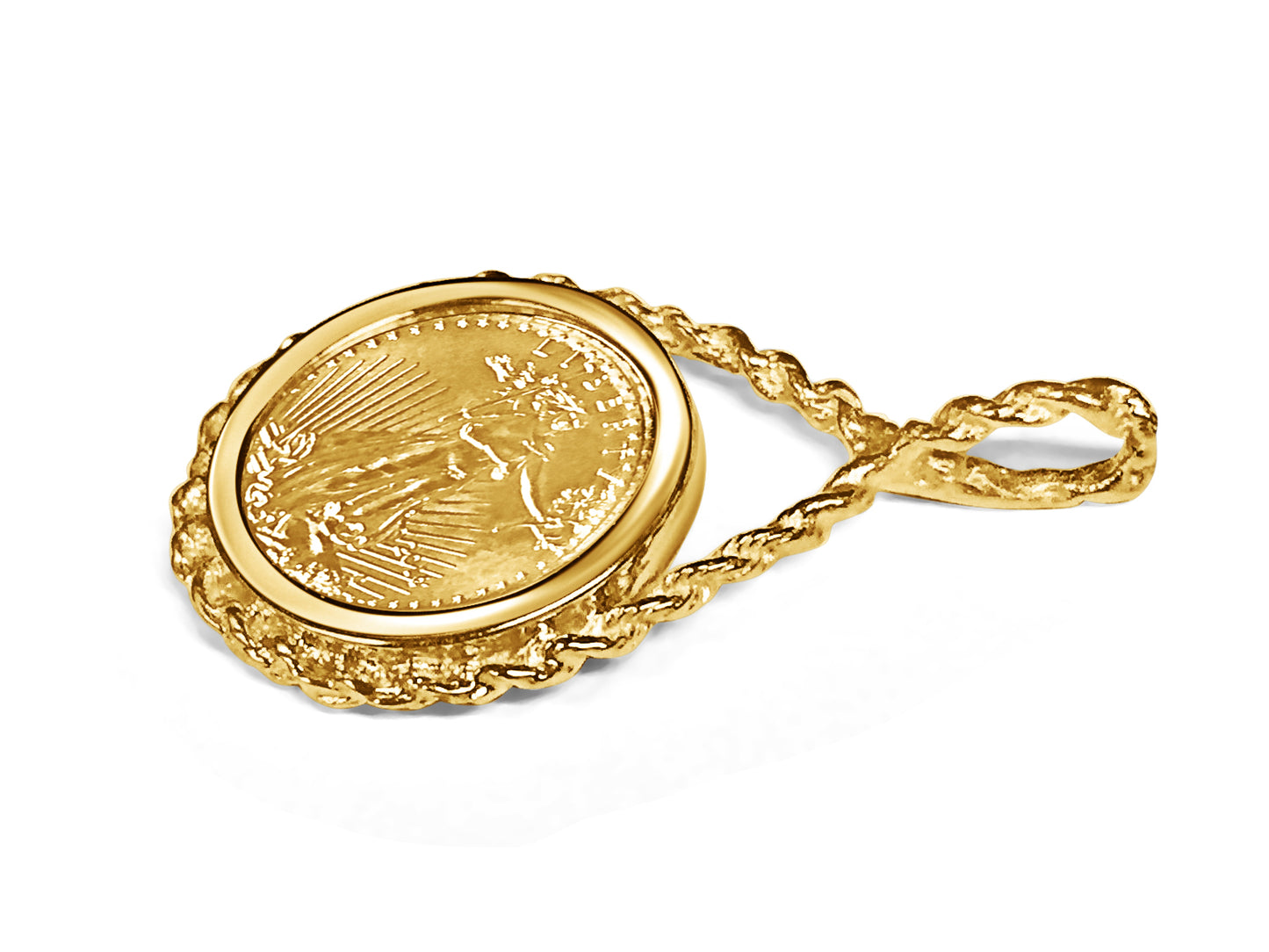 Handmade Solid Gold Rope Frame Coin Pendant , 1/10oz Coin ,