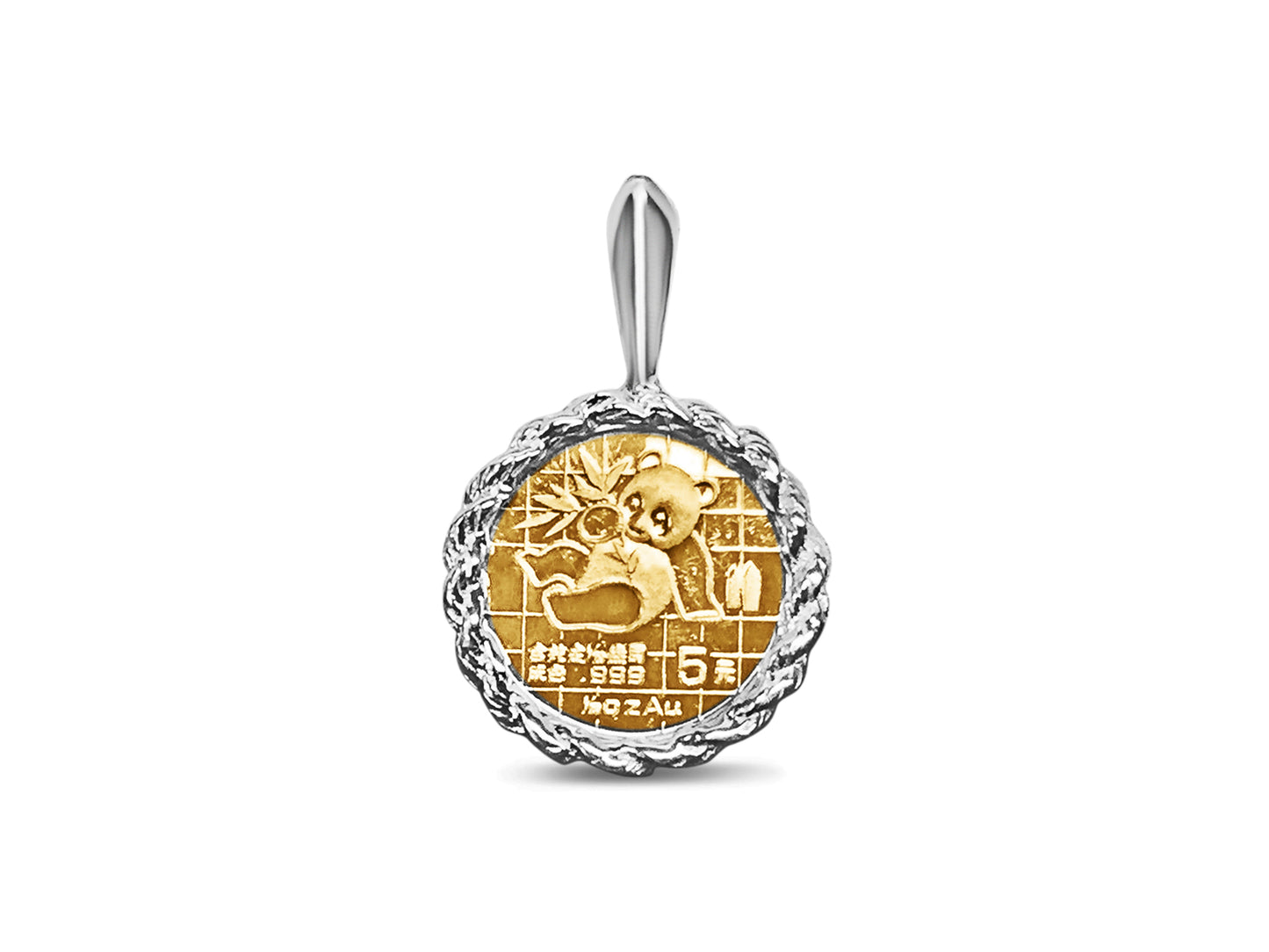 Handmade Solid Gold Fancy Coin Pendant , Chinese Panda Bear Coin ,