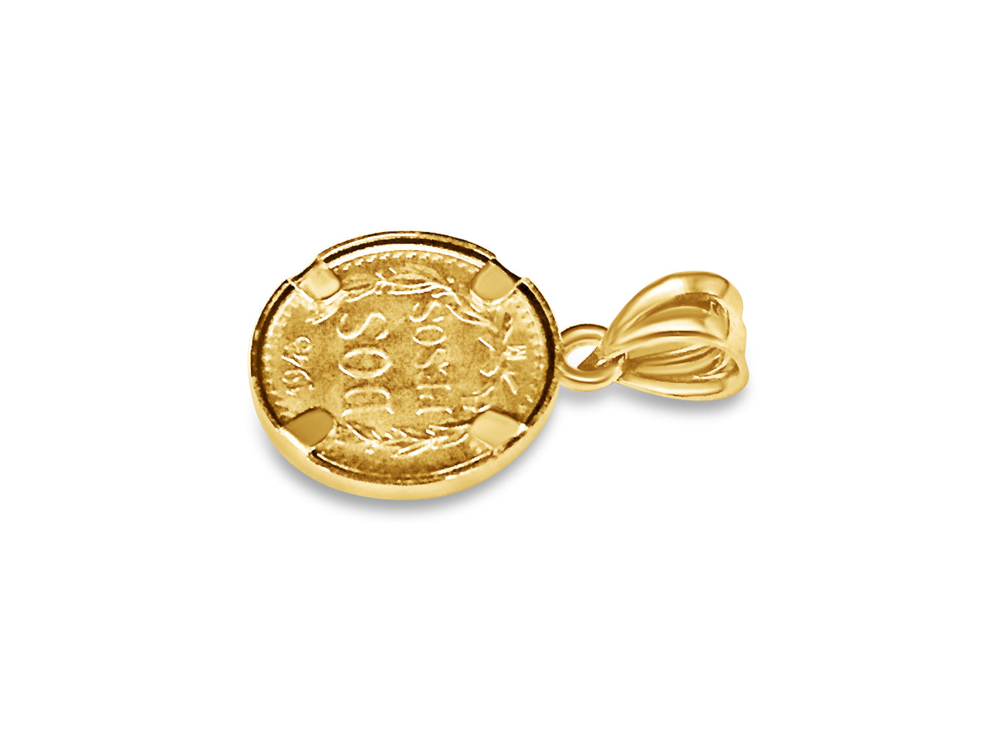 Handmade Solid Gold Classic Coin Pendant , Dos Pesos Coin ,