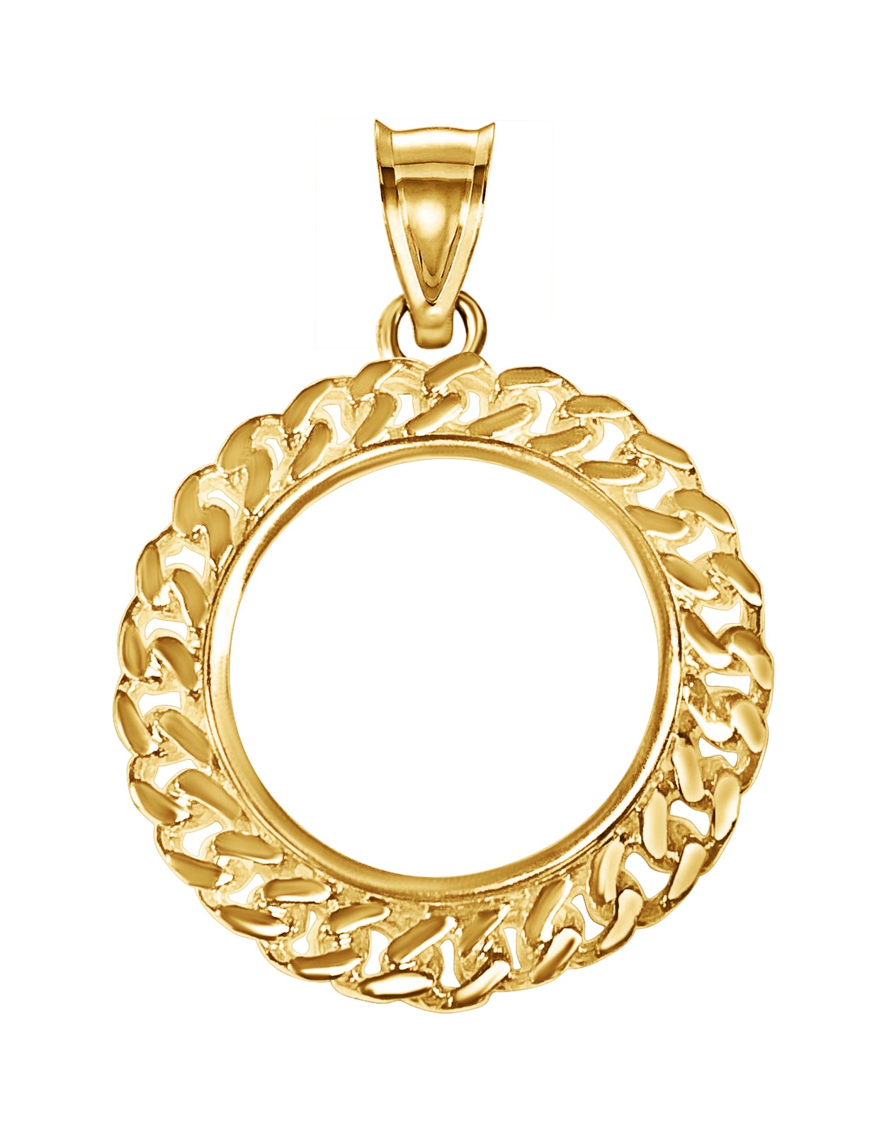 Handmade Solid Gold Curb Chain Link Frame Coin Pendant , 1oz Coin ,