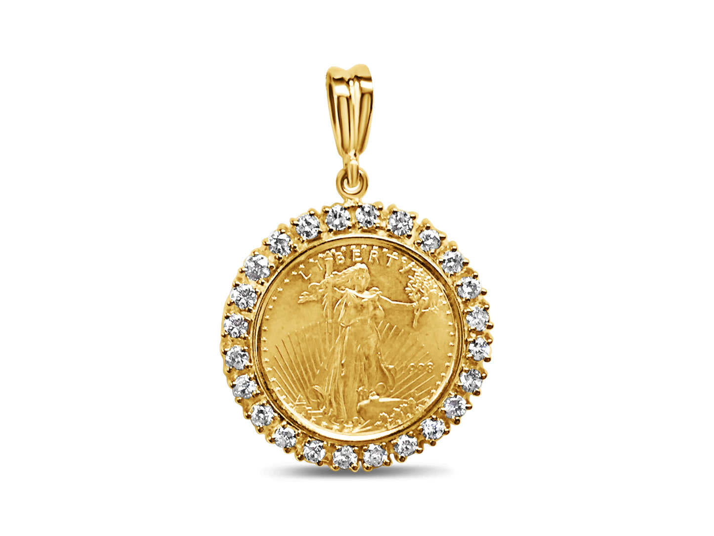 Handmade Solid Gold Diamond Fancy Coin Pendant , 1/2oz Coin ,