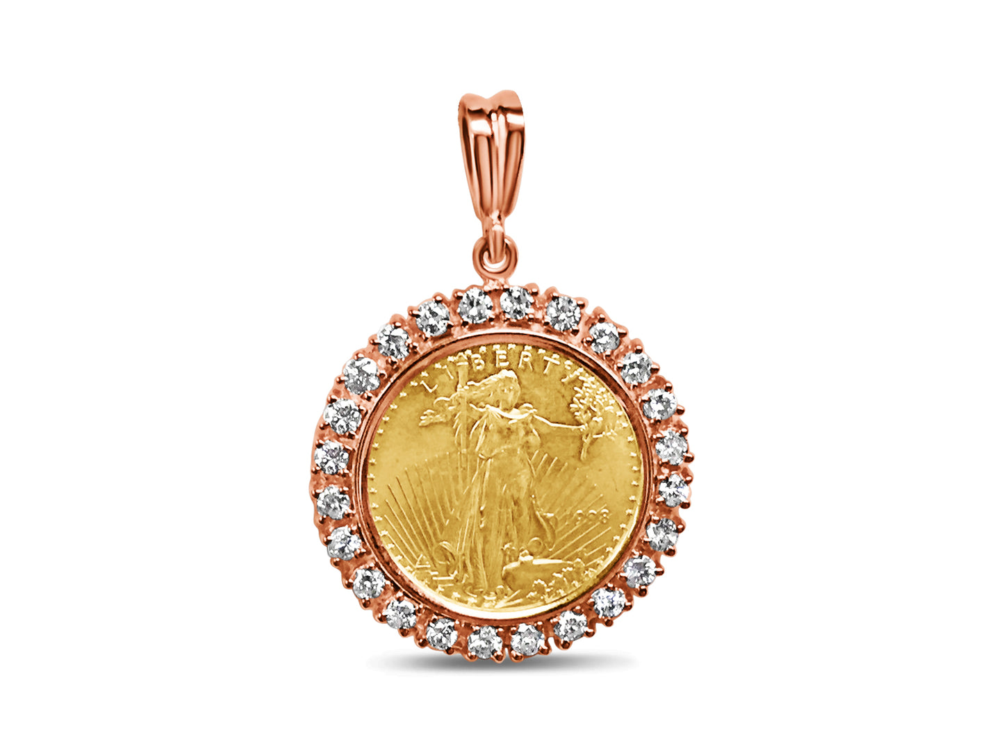 Handmade Solid Gold Diamond Fancy Coin Pendant , 1/2oz Coin ,