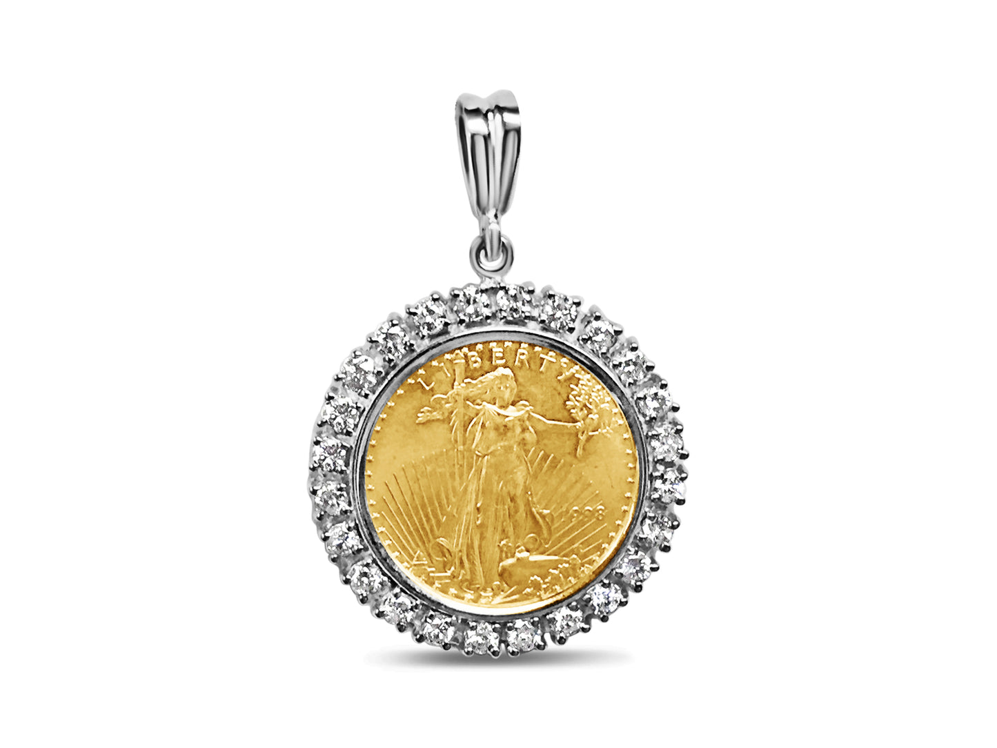 Handmade Solid Gold Diamond Fancy Coin Pendant , 1/2oz Coin ,