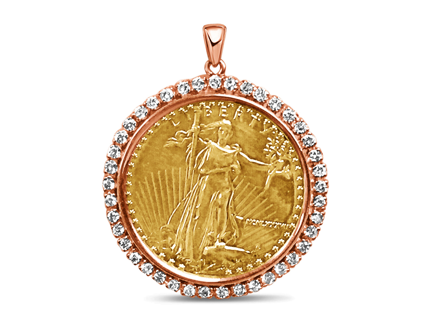Handmade Solid Gold Diamond Fancy Coin Pendant , 1oz Coin ,