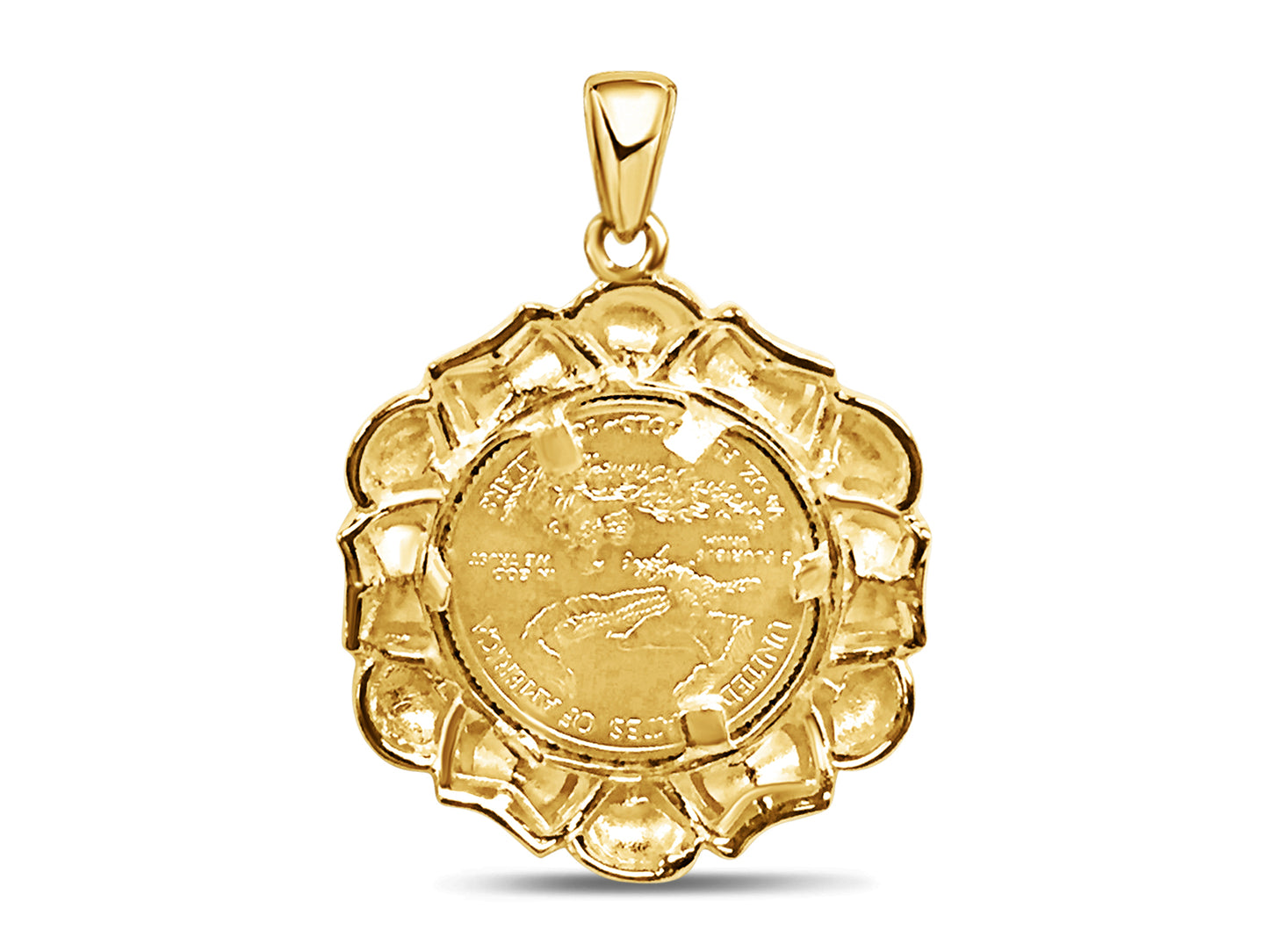 Handmade Solid Gold Diamond Fancy Coin Pendant , 1/4oz Coin ,