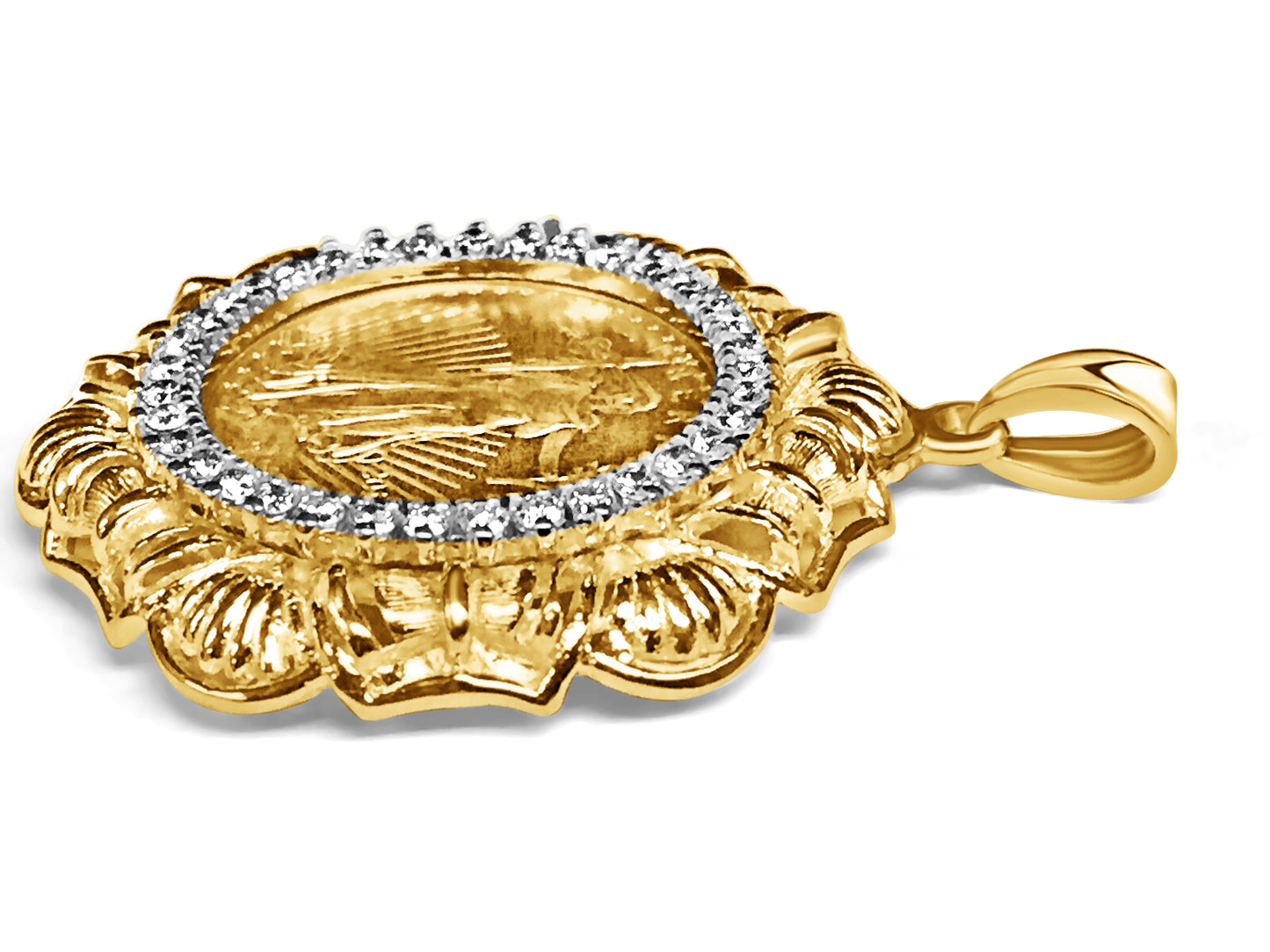 Handmade Solid Gold Diamond Fancy Coin Pendant , 1/4oz Coin ,