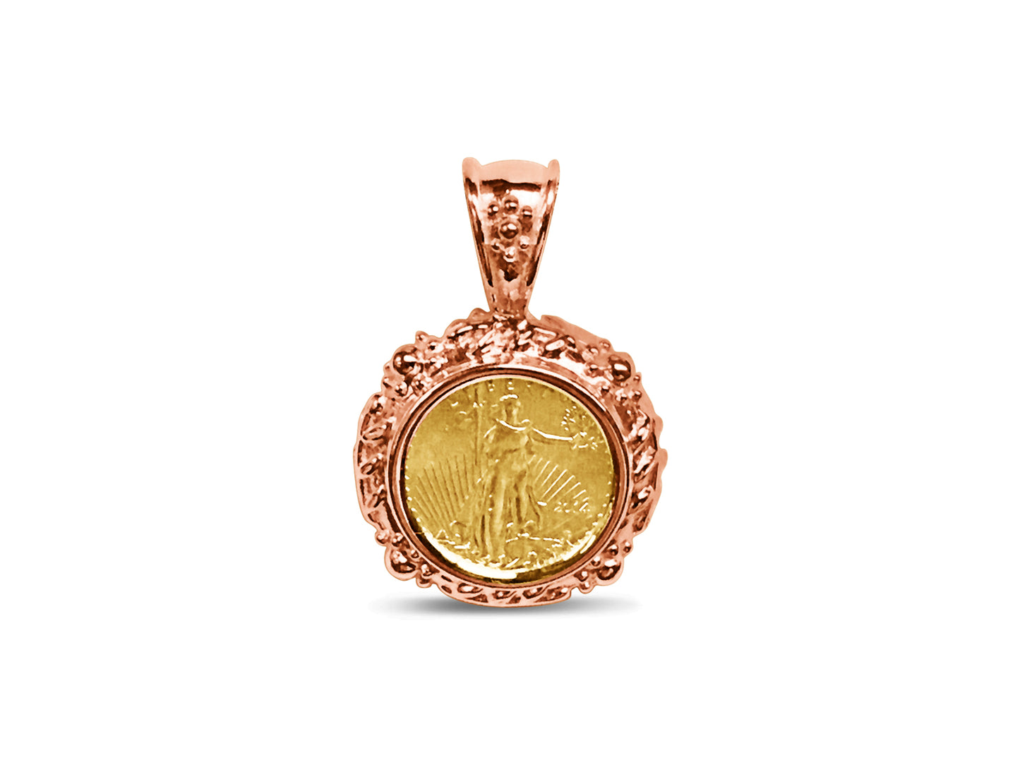Handmade Solid Gold Fancy Coin Pendant , 1/10oz Coin ,