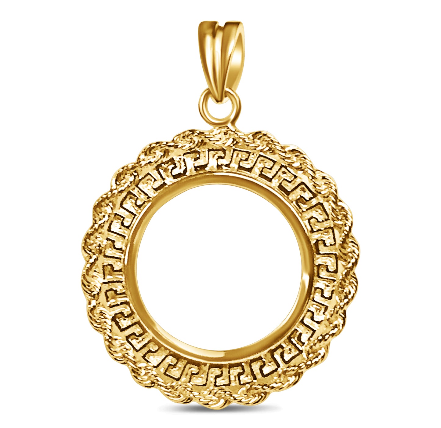 Handmade Solid Gold Greek Key Rope Frame Coin Pendant , 1/4oz Coin , 32.5x45mm