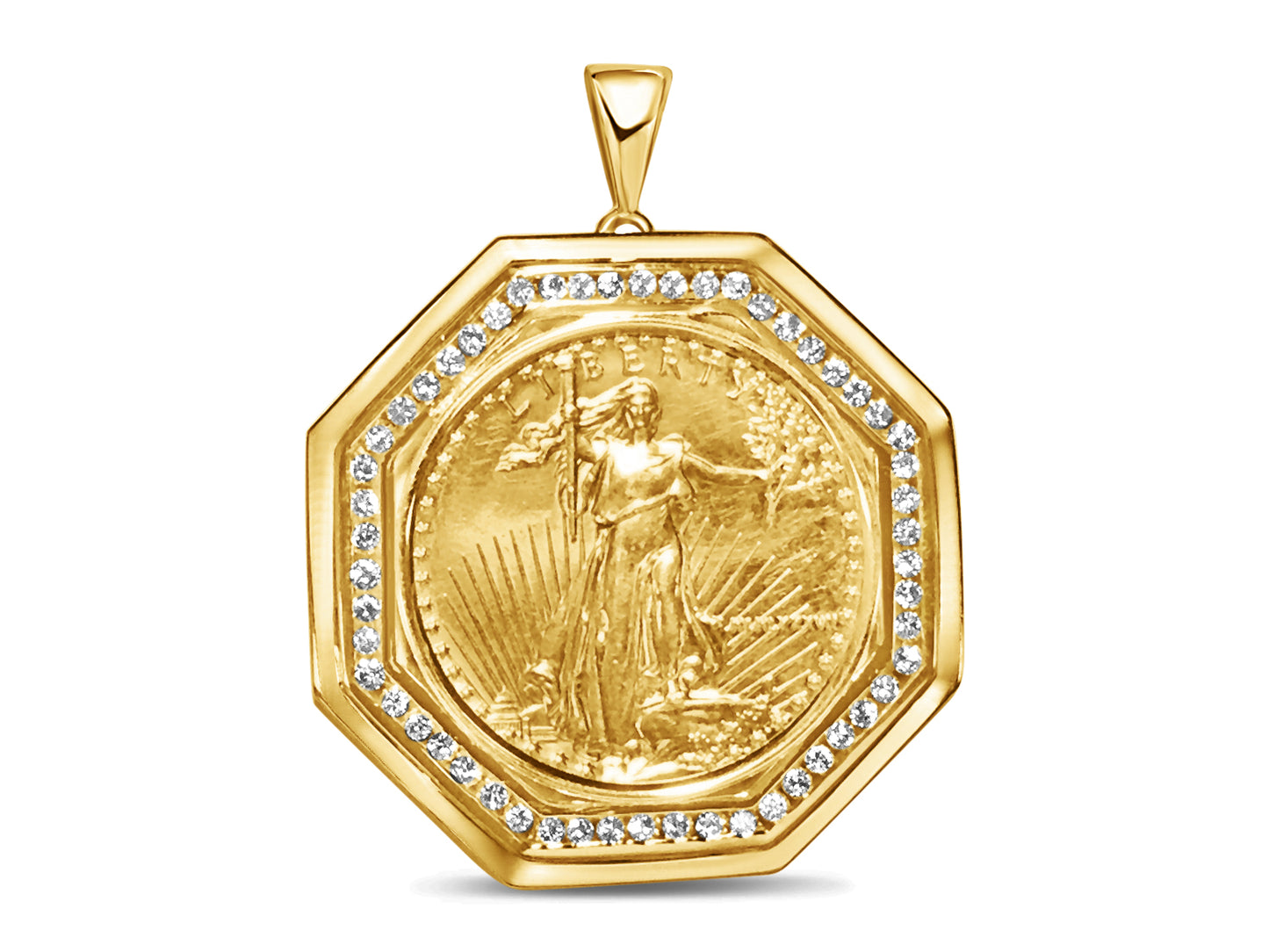 Handmade Solid Gold Diamond Fancy Coin Pendant , 1oz Coin ,
