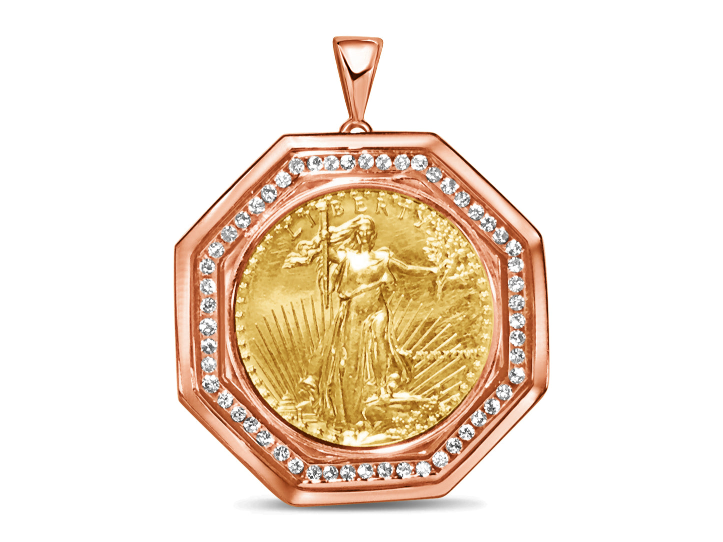 Handmade Solid Gold Diamond Fancy Coin Pendant , 1oz Coin ,