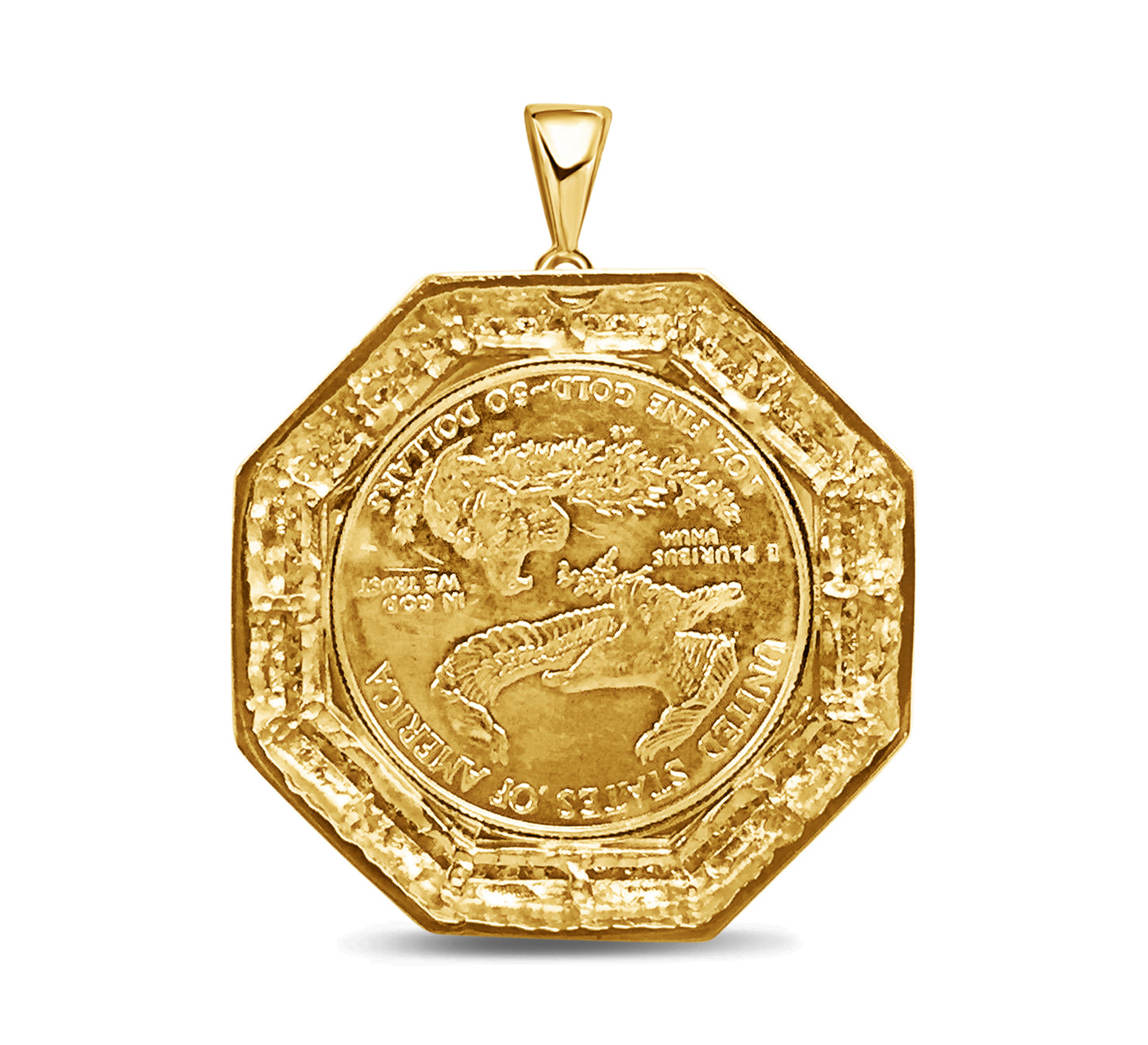 Handmade Solid Gold Diamond Fancy Coin Pendant , 1oz Coin ,