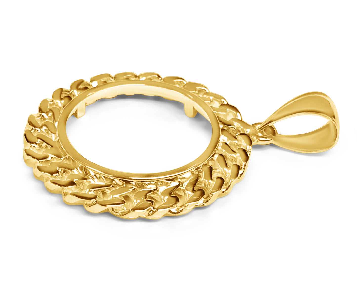Handmade Solid Gold Curb Chain Link Frame Coin Pendant , 1/2oz Coin ,