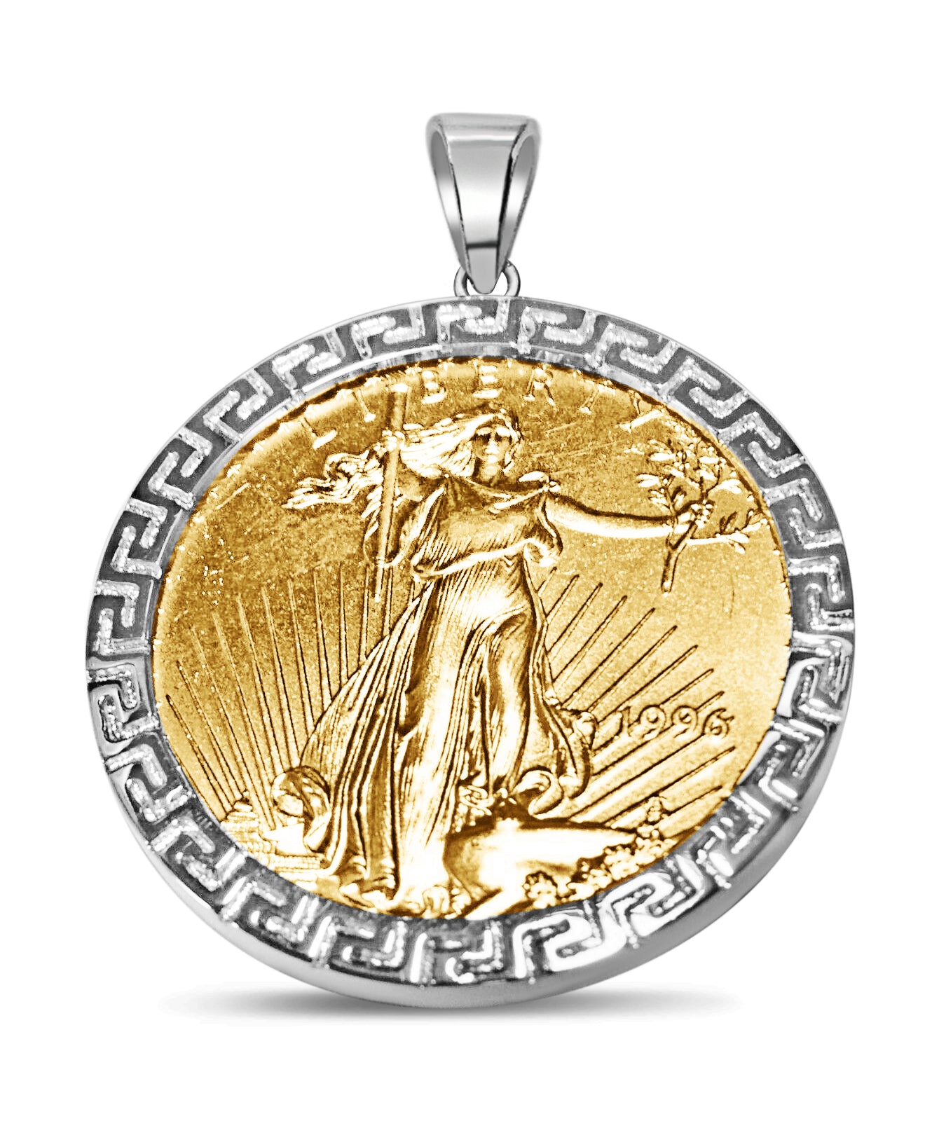 Handmade Solid Gold Greek Key Coin Frame Coin Pendant ,