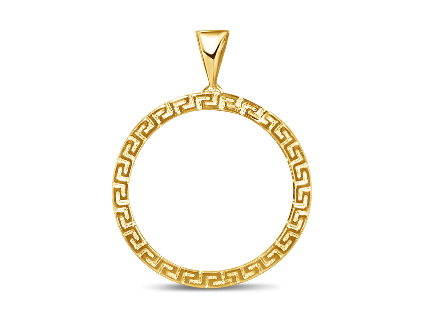 Handmade Solid Gold Greek Key Frame Coin Pendant , 22mm