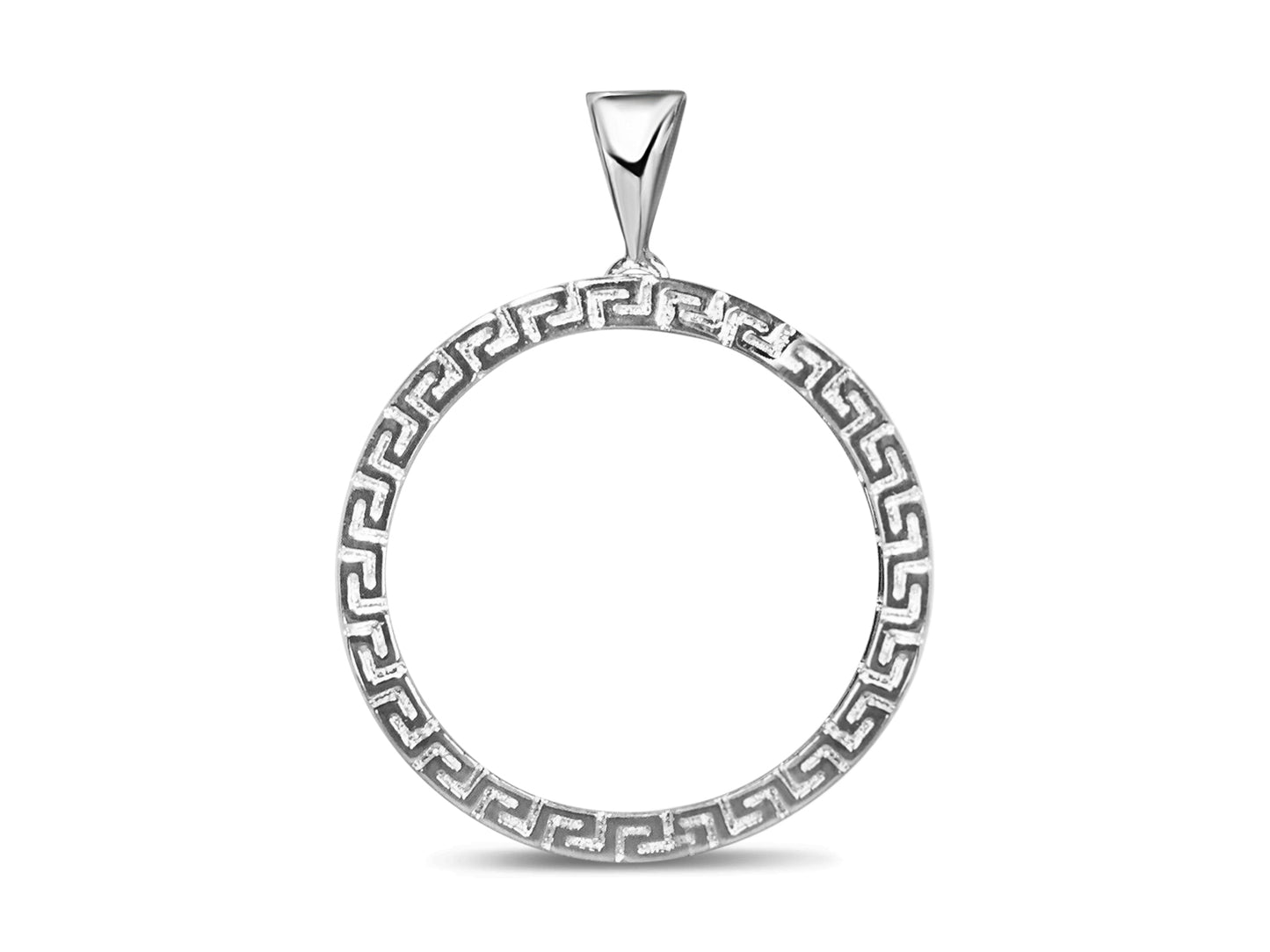 Handmade Solid Gold Greek Key Frame Coin Pendant , 22mm